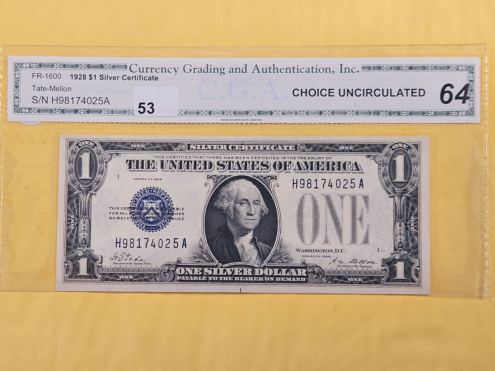 CGA 1928 One Dollar Silver Certificate in Choice Uncirculated 64 (1 of 3)