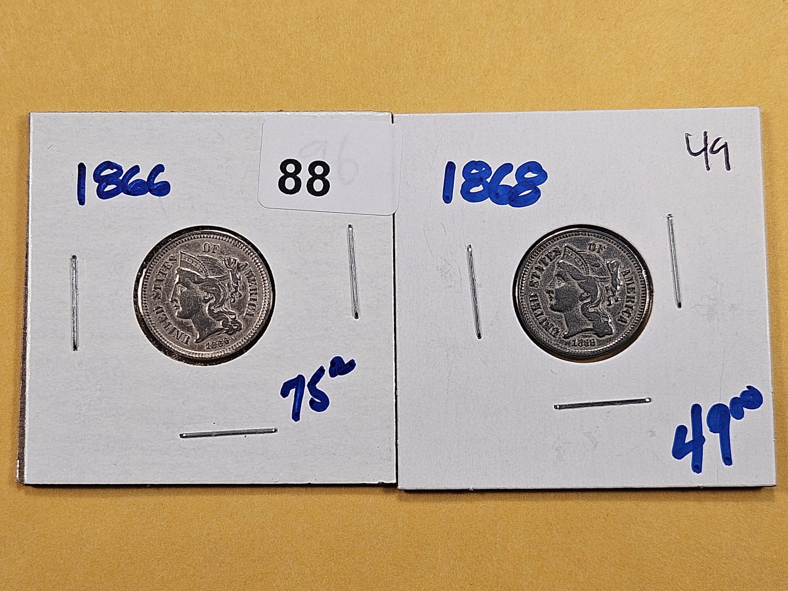 Two Circulated 3-Cent Nickels (1 of 7)