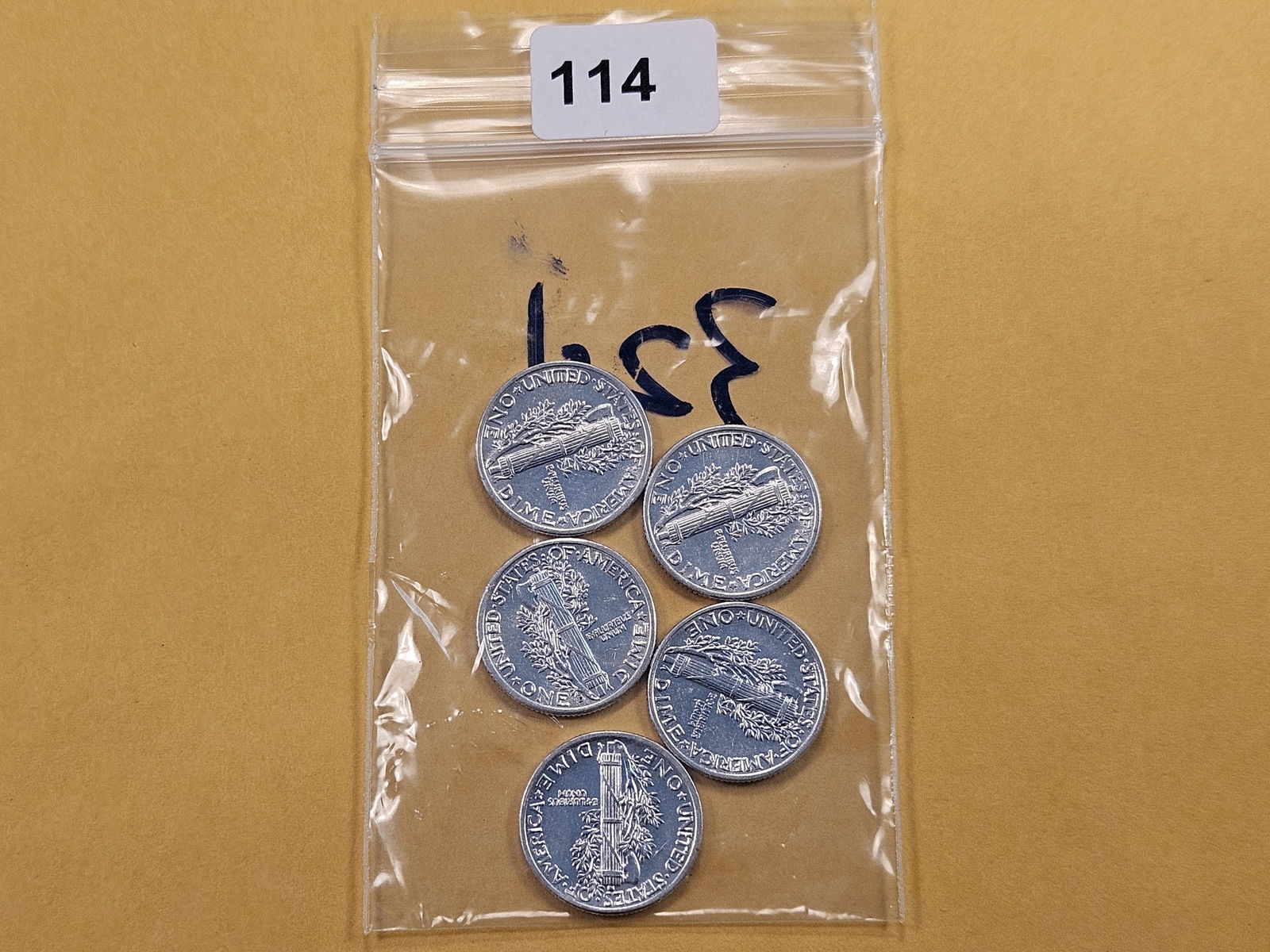 Five GEM BU Mercury Silver Dimes (1 of 2)