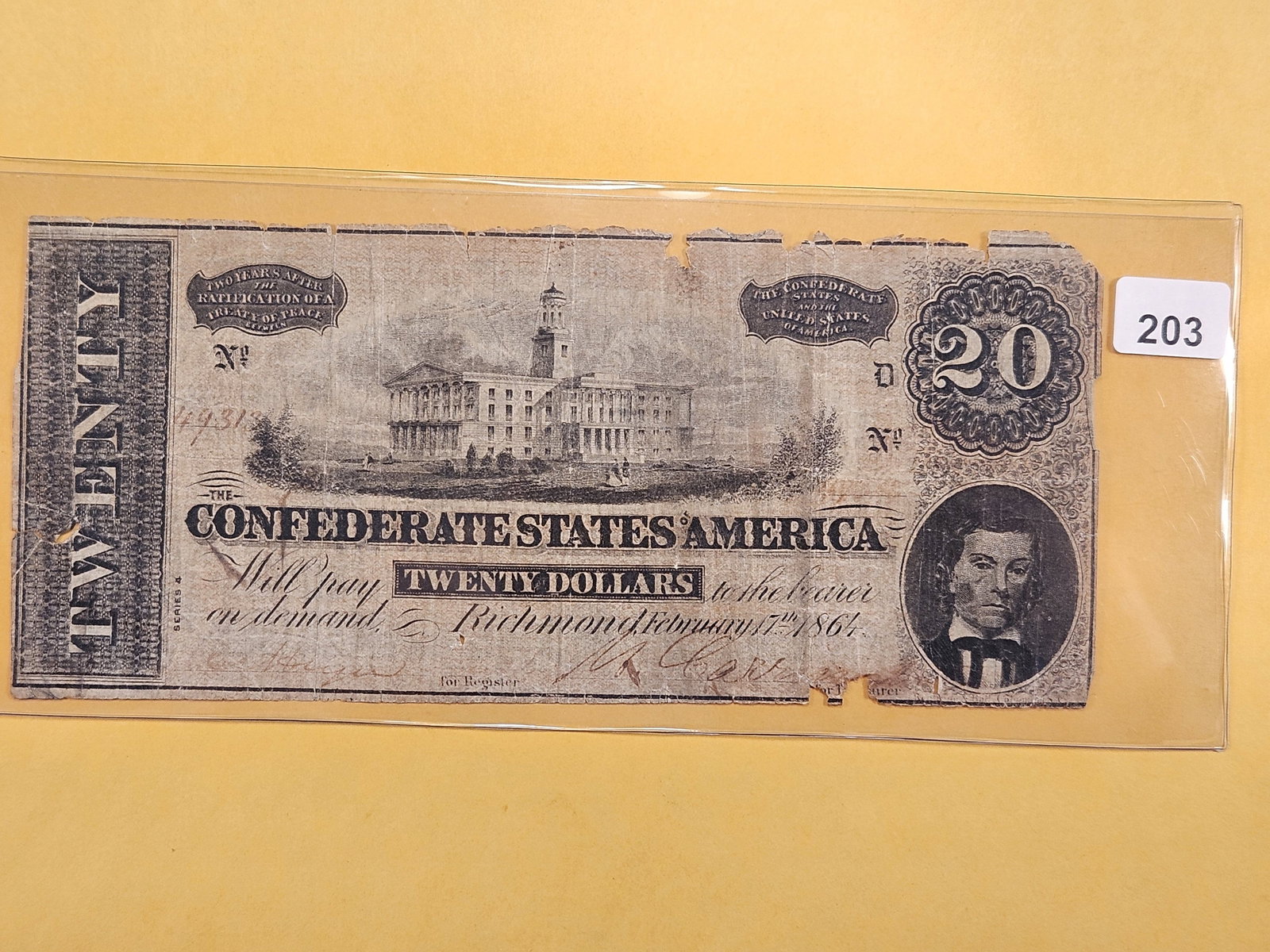 Series 1864 Twenty Dollar Confederate Note (1 of 2)