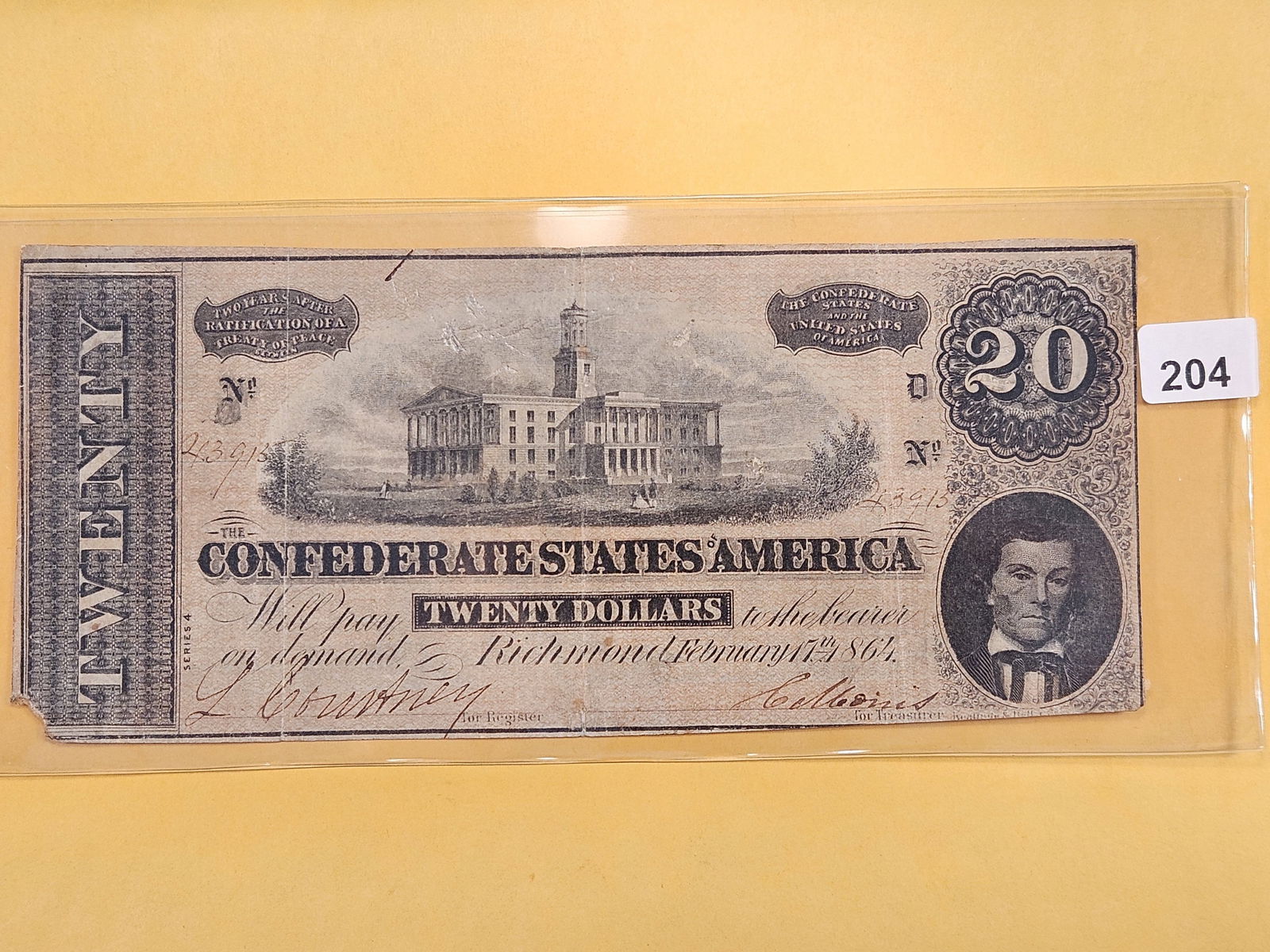 Series 1864 Twenty Dollar Confederate Note (1 of 2)