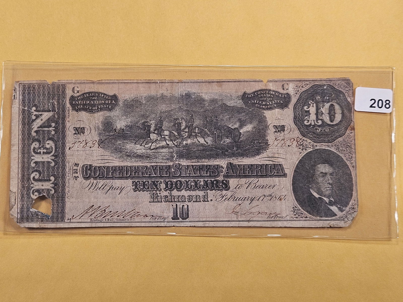 Series 1862 Ten Dollar Confederate States Note (1 of 2)