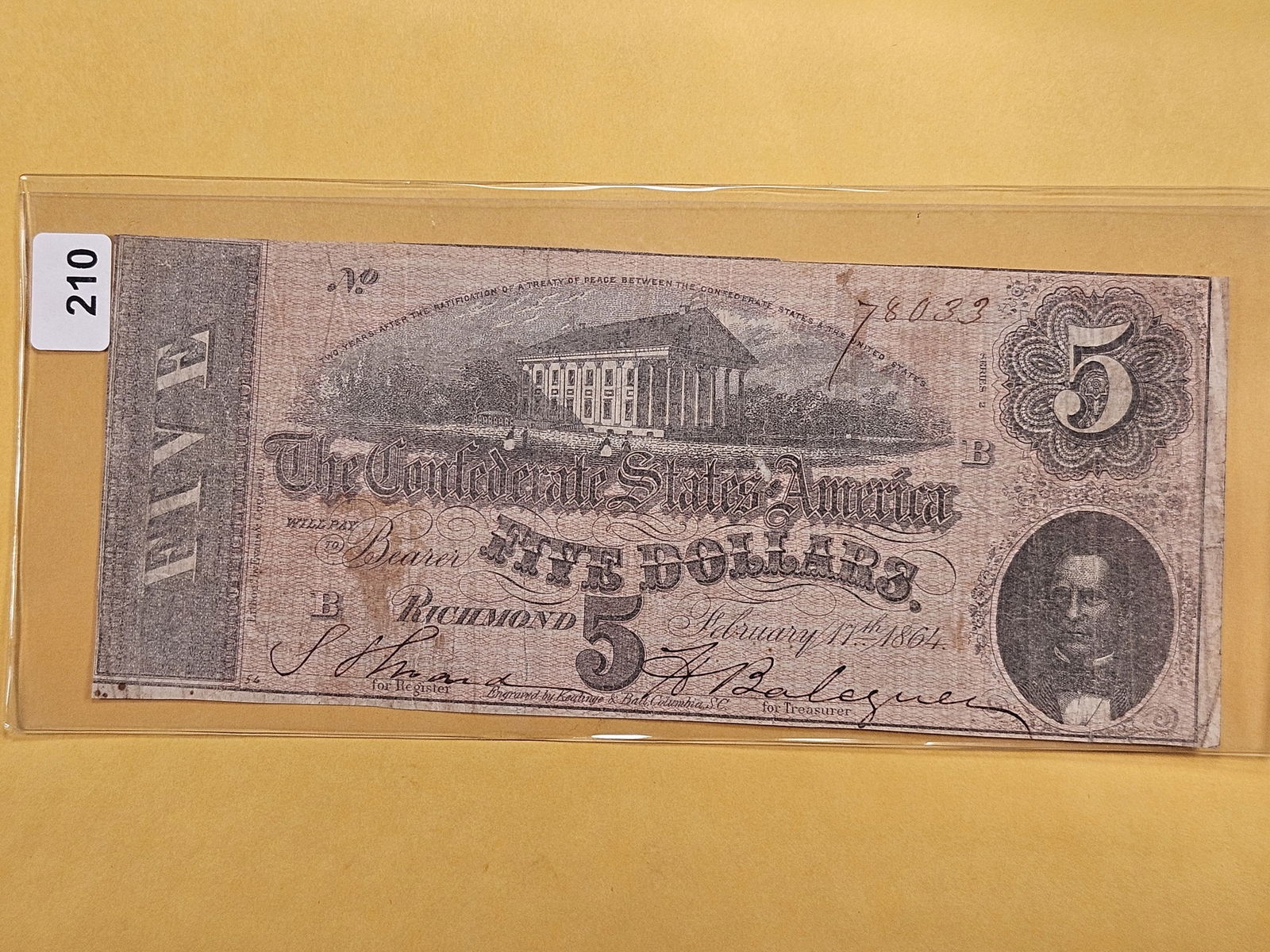Series 1864 Five Dollar Confederate States Note (1 of 2)