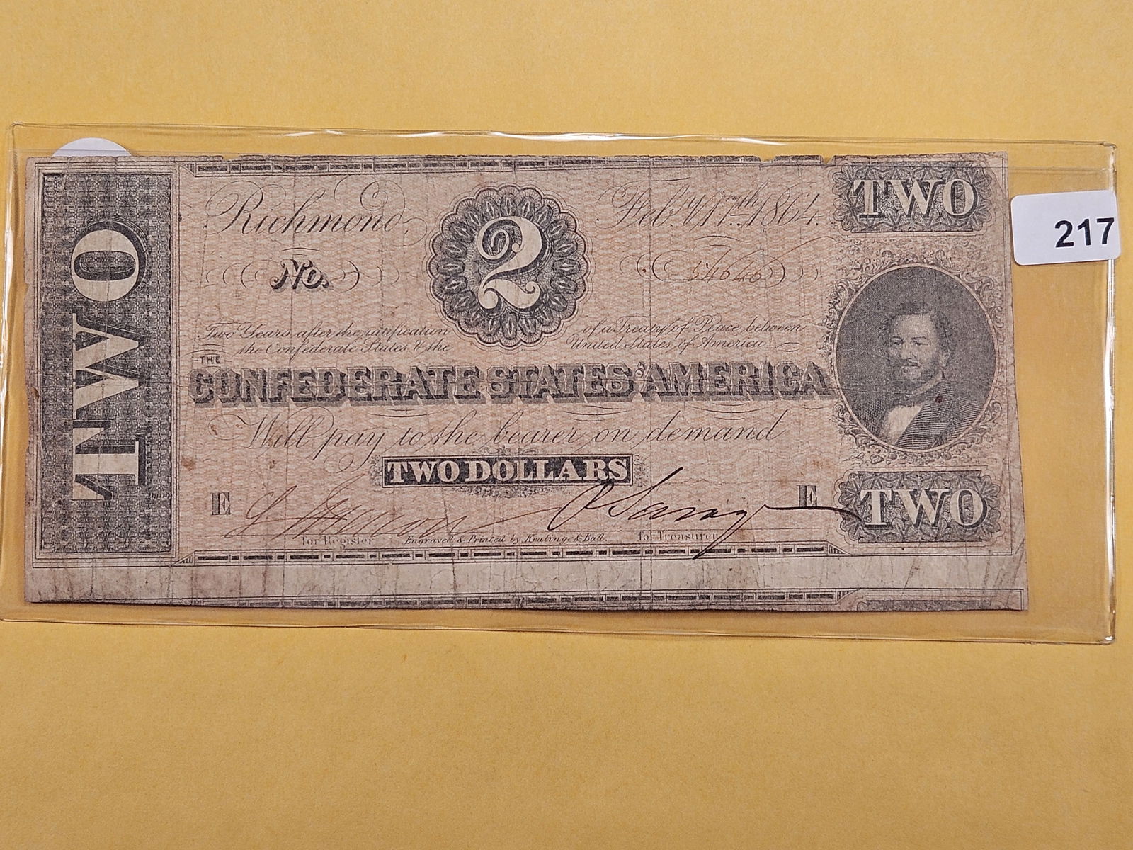 Series 1864 Two Dollar Confederate Note (1 of 2)