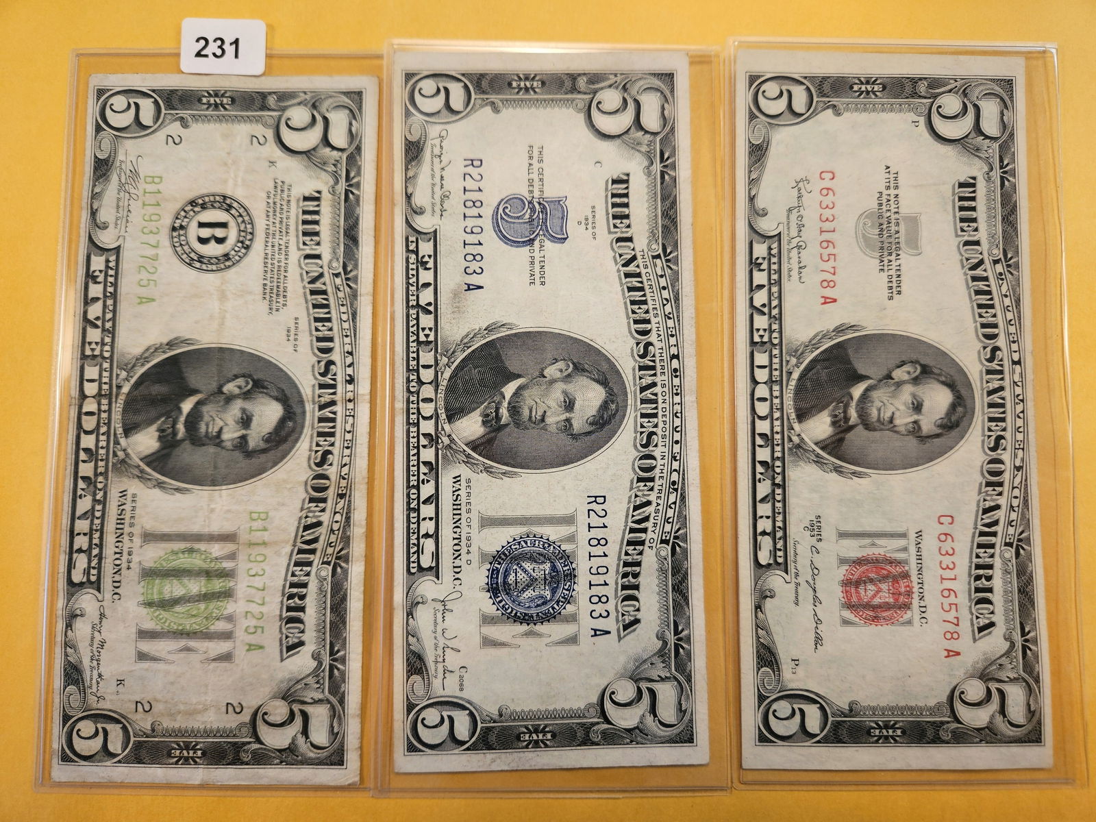 Three Different Five Dollar Notes (1 of 2)
