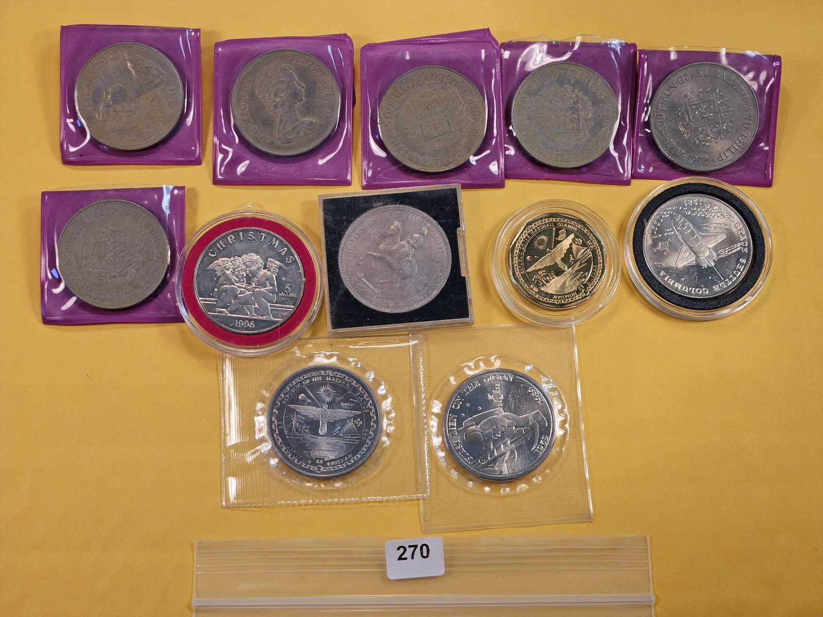 Twelve Mixed Foreign Coins: From Great Britain and Marshall Islands