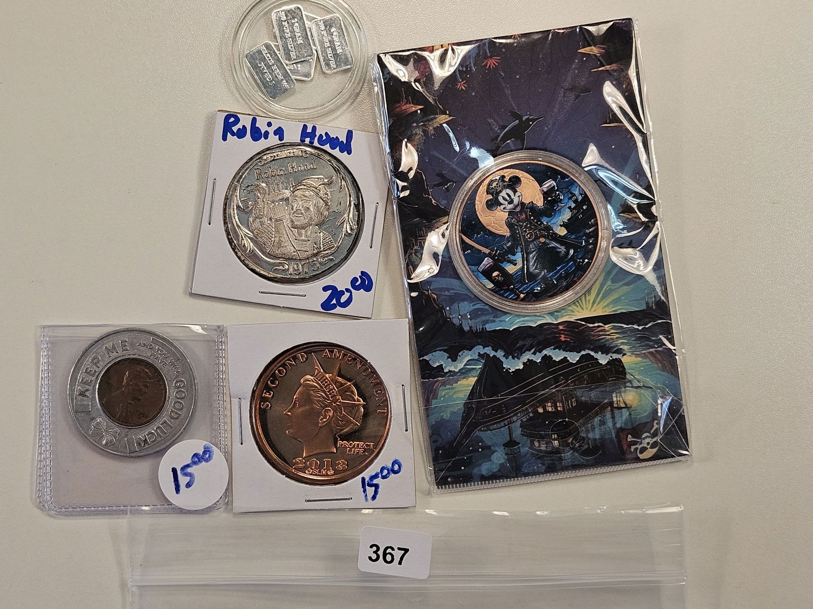 EXONUMIA!: Includes Silver 1 gram bars, Copper art rounds, an encased Wheat Cent and more!