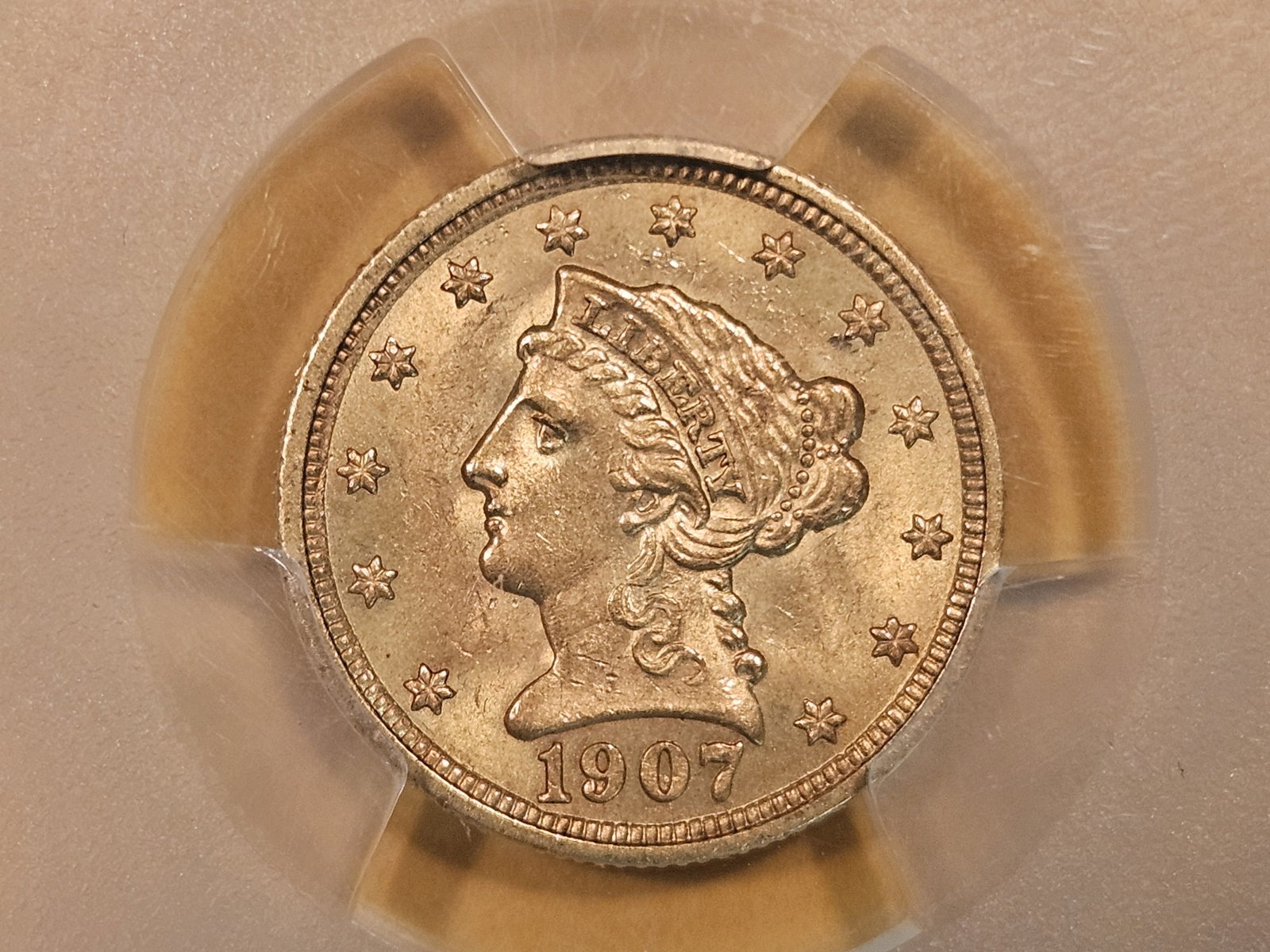 GOLD! PCGS 1907 Gold Liberty Head $2.5 Dollars in Mint State 64: "Purt Near GEM! Quarter Eagle. AND...It's a Variety! 1907/1907 VP-002.