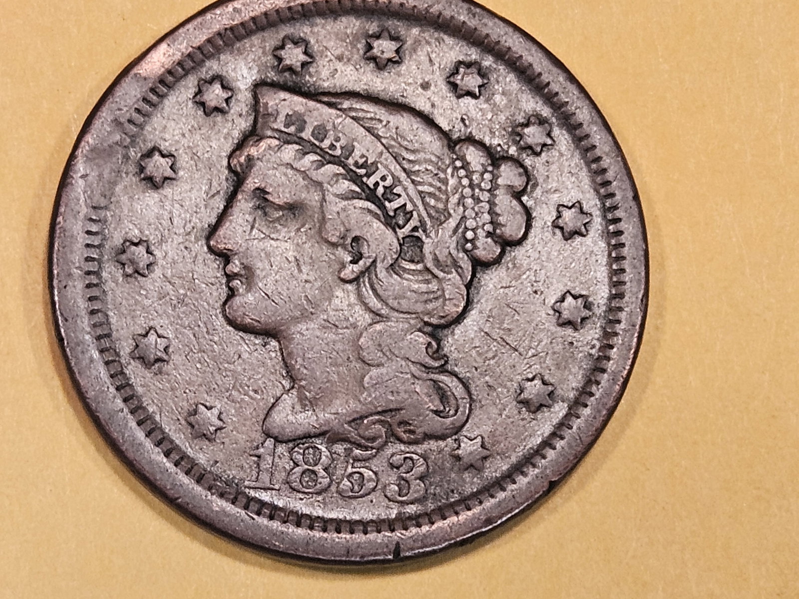 1853 Braided Hair Large Cent: In Very Fine - 30