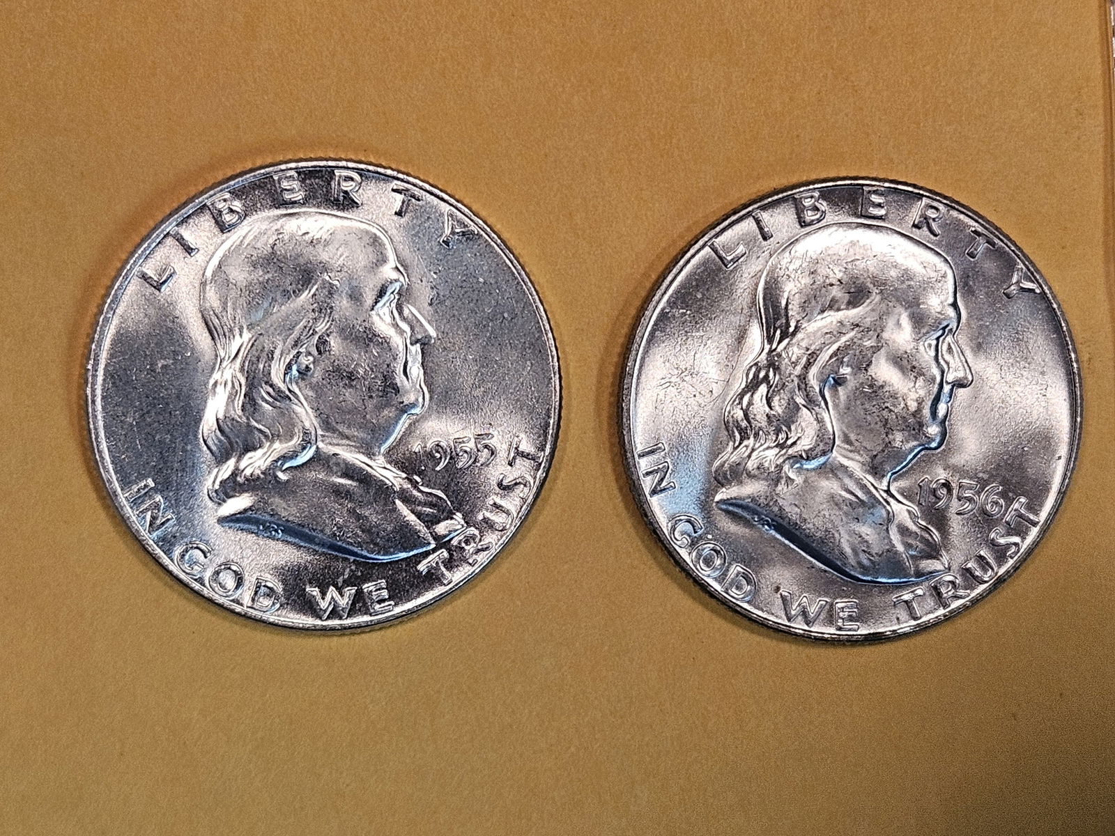 Two Roll Fresh, Very Choice Brilliant Uncirculated Franklin silver Half Dollars (1 of 5)