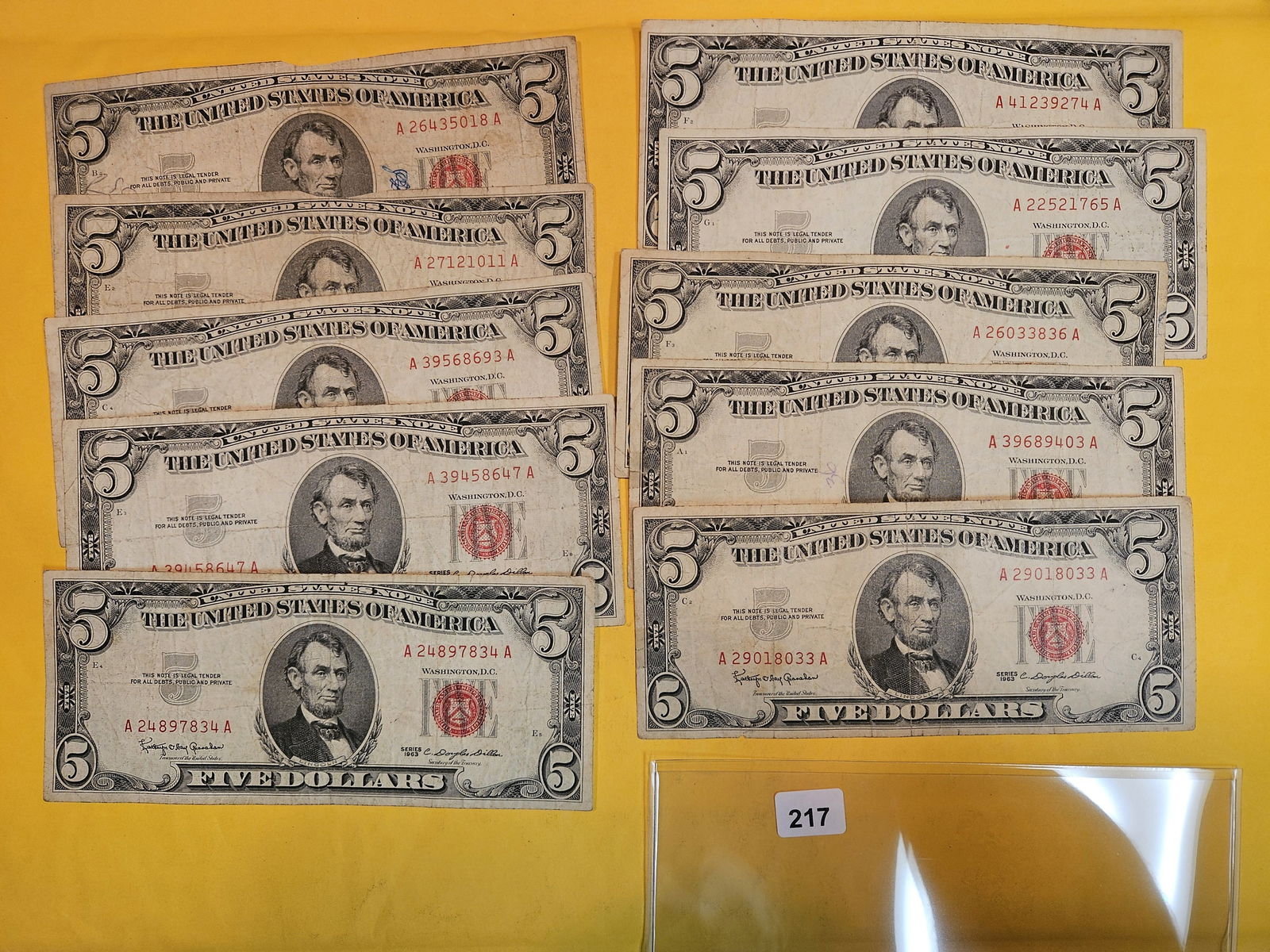 Ten $5 Red Seal US Notes (1 of 1)