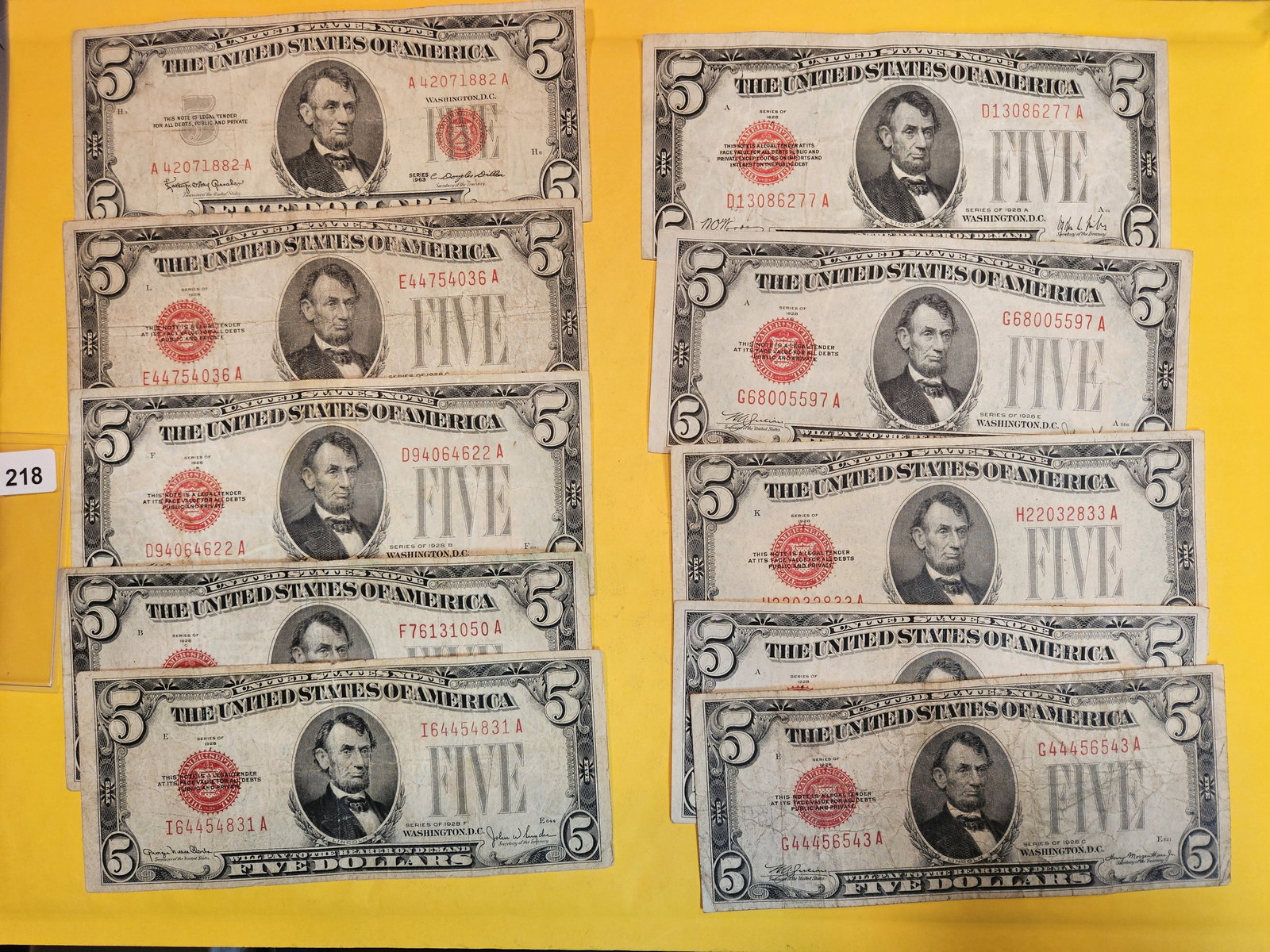 Ten $5 Red Seal US Notes (1 of 1)