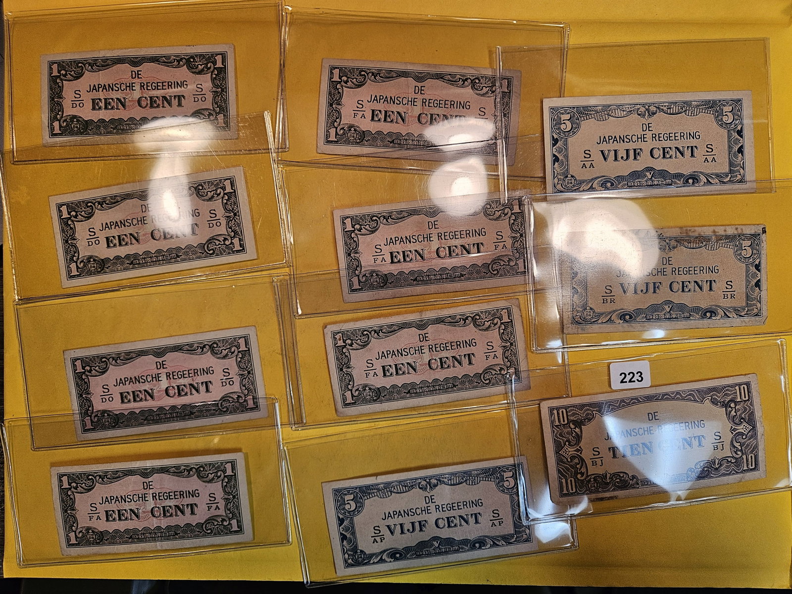 Eleven pieces of Japanese Invasion Currency: Denominations: 1 cent, 5 cent and ten cent