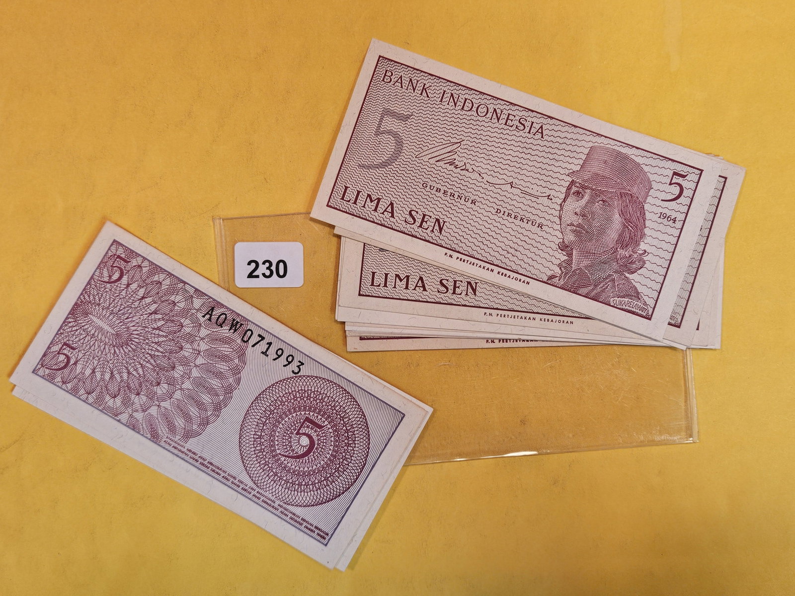 Seventeen Bank of Indonesia Uncirculated Notes: All 5 Lima Sen