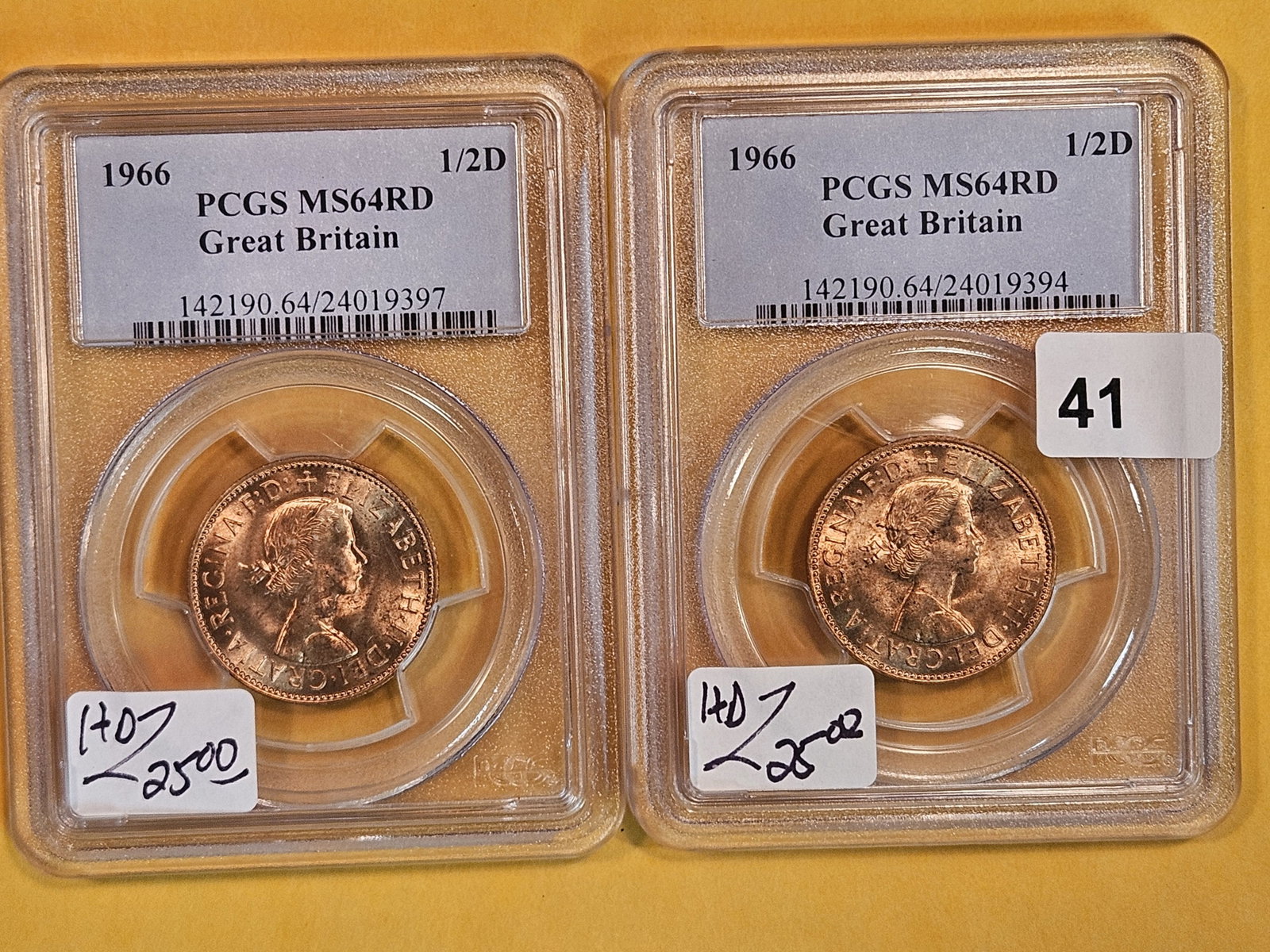 Two PCGS 1966 Great Britain half-pennies in Mint State 64 RED: Both Blazers