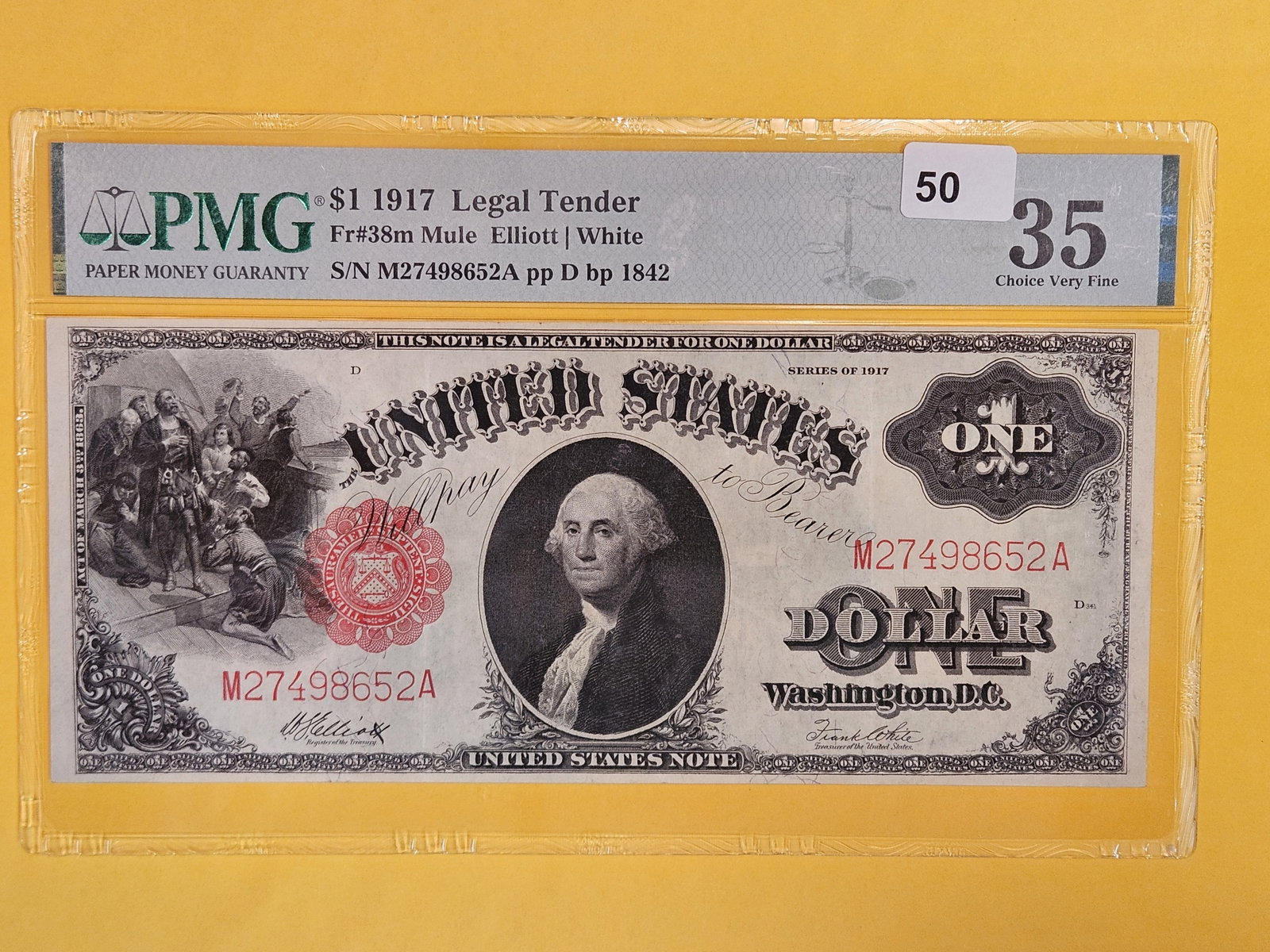 PMG Series of 1917 One Dollar Legal Tender in Choice Very Fine - 35: FR # 28m. MULE