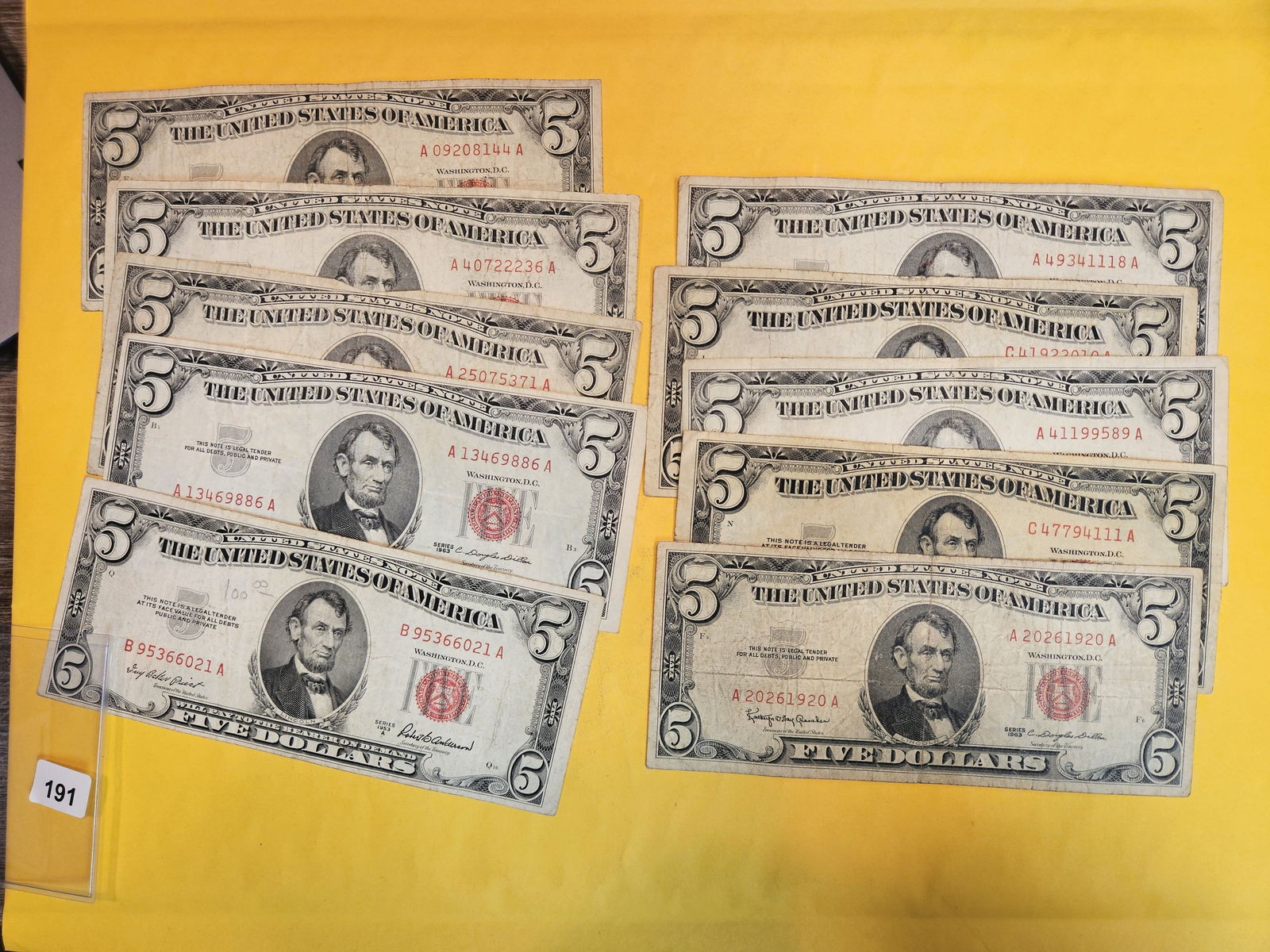 Ten mixed Five Dollar US note Red Seals (1 of 1)