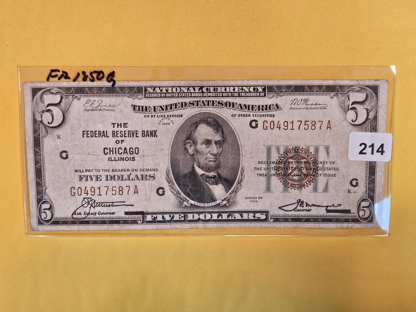 Series of 1929 Five Dollar National Currency in Very Fine (1 of 2)