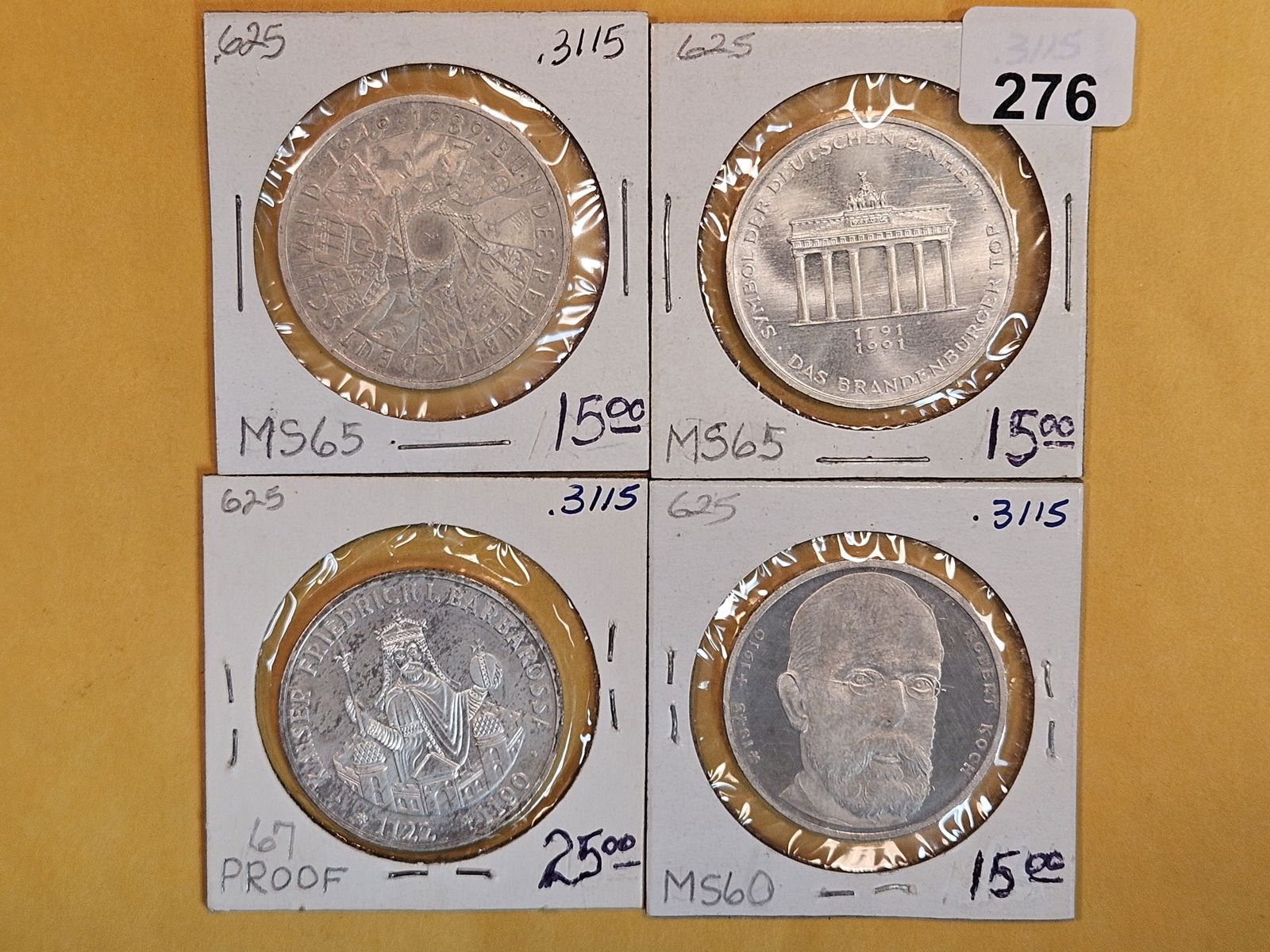 Four Uncirculated, silver, German Commemorative coins (1 of 3)