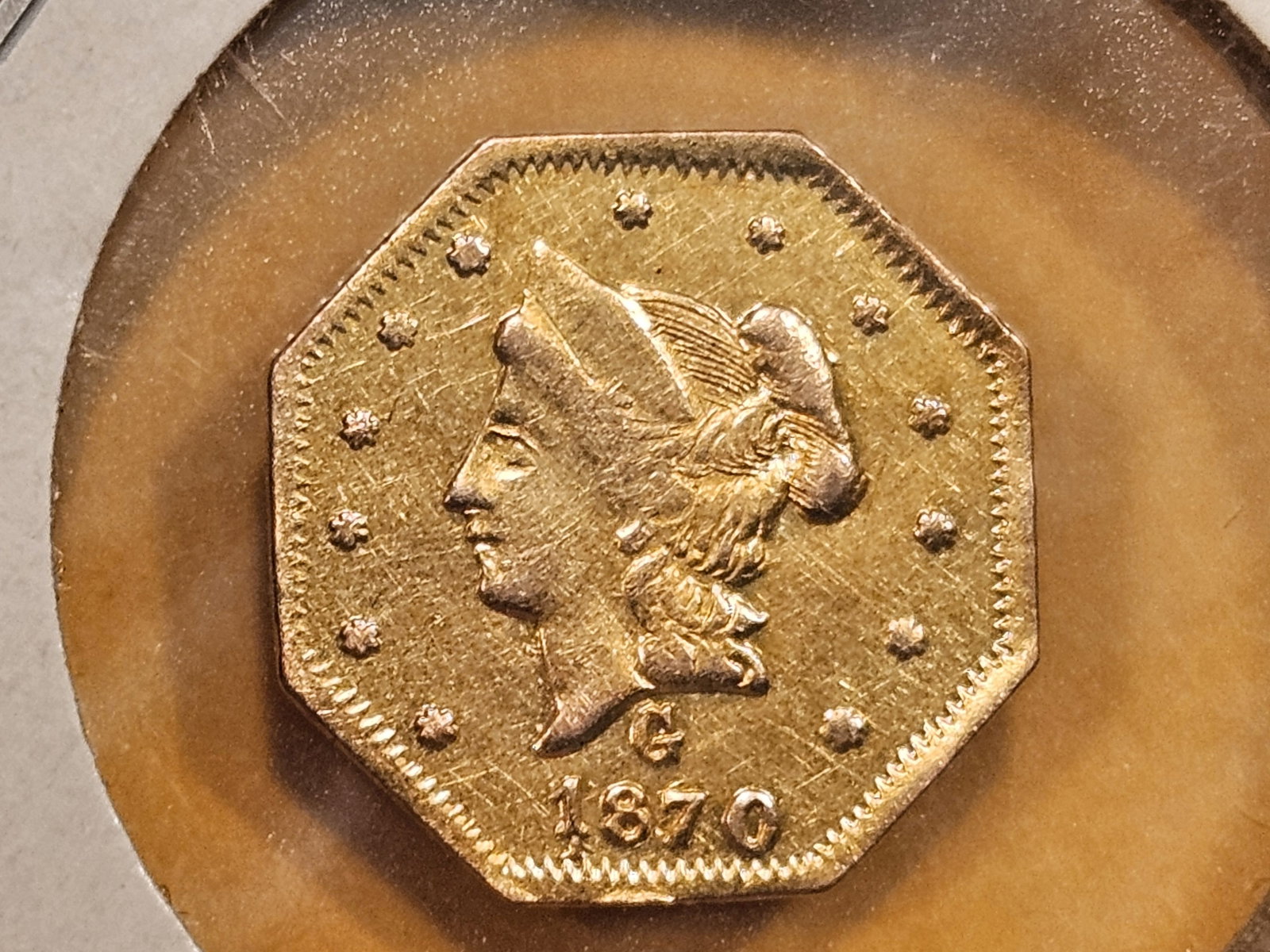 GOLD! CALIFORNIA GOLD 1870-G Half-Dollar: BG-922. Dealer called it Extra Fine - cleaned