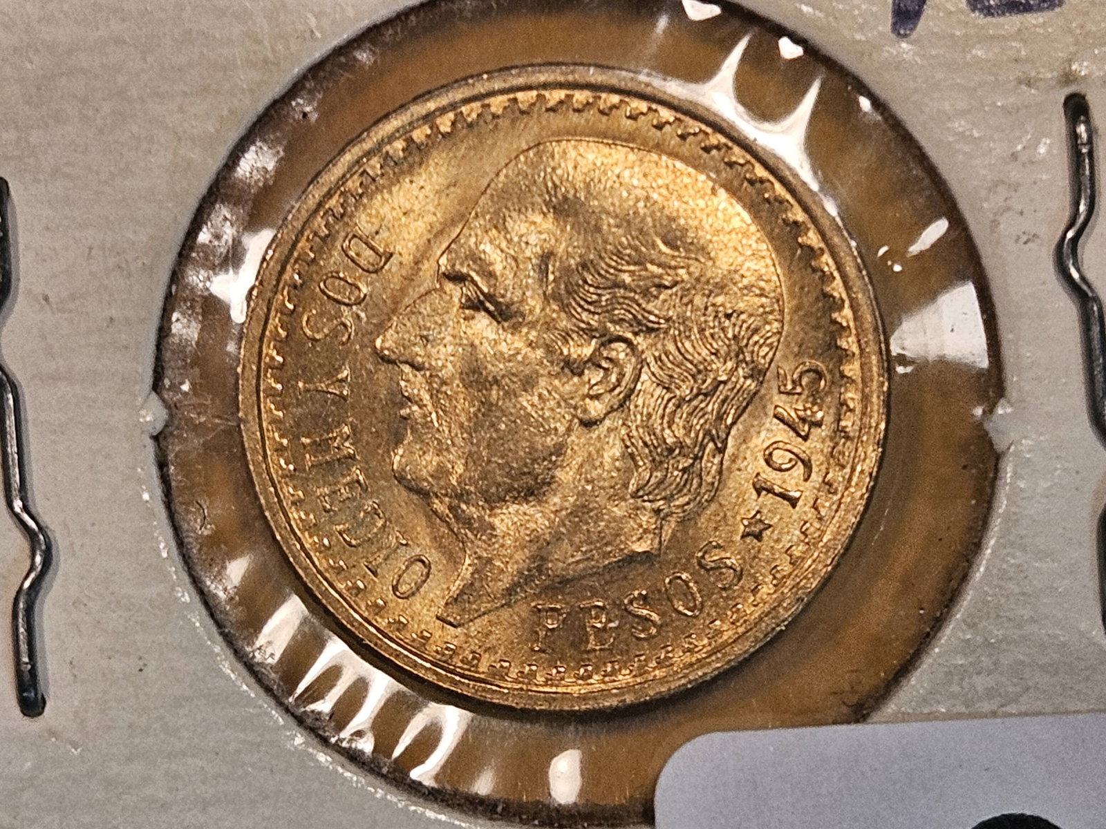 GOLD! Brilliant Uncirculated 1945 Mexico Gold 2 1/2 pesos: KM # 463