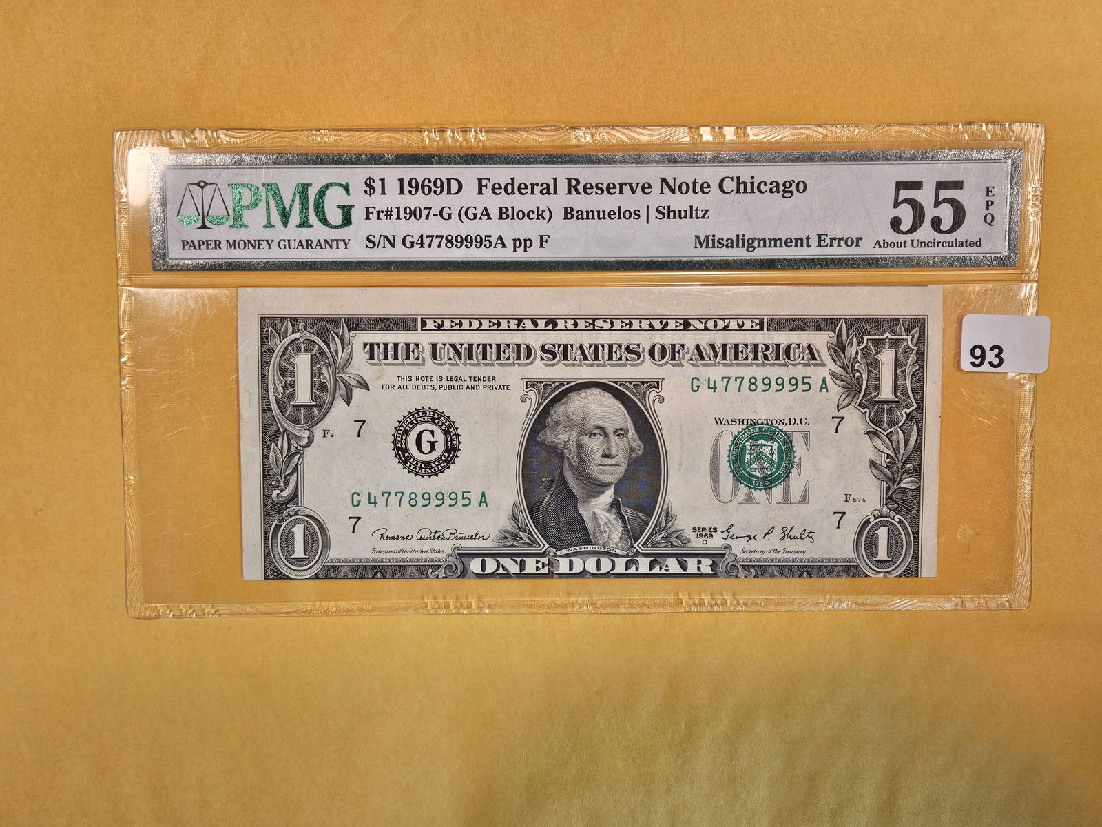 BEP ERROR! PMG 1969-D FRN One Dollar Note in About Uncirculated - 55 EPQ (1 of 4)