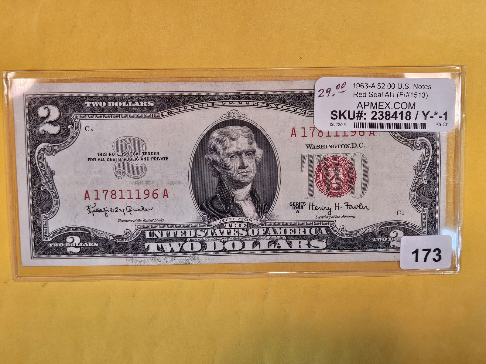 About Uncirculated 1963-A Two Dollar US Note (1 of 2)