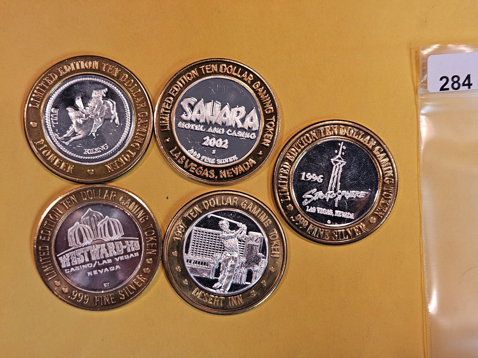 Five Ten Dollar .999 Fine silver Center Casino Gaming Tokens (1 of 2)