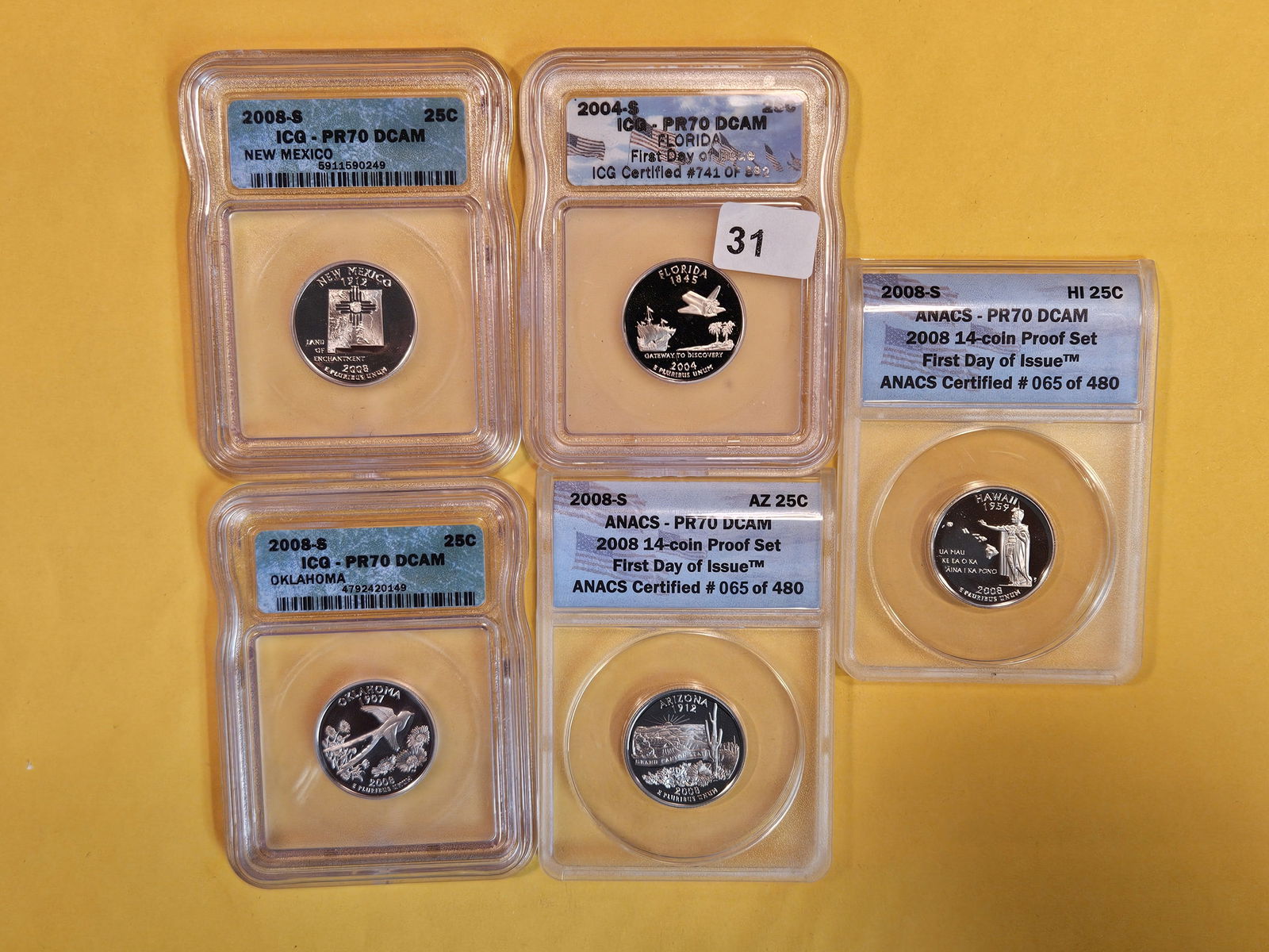 PERFECT! Five Perfect Grade ICG-graded Washington Quarters (1 of 2)