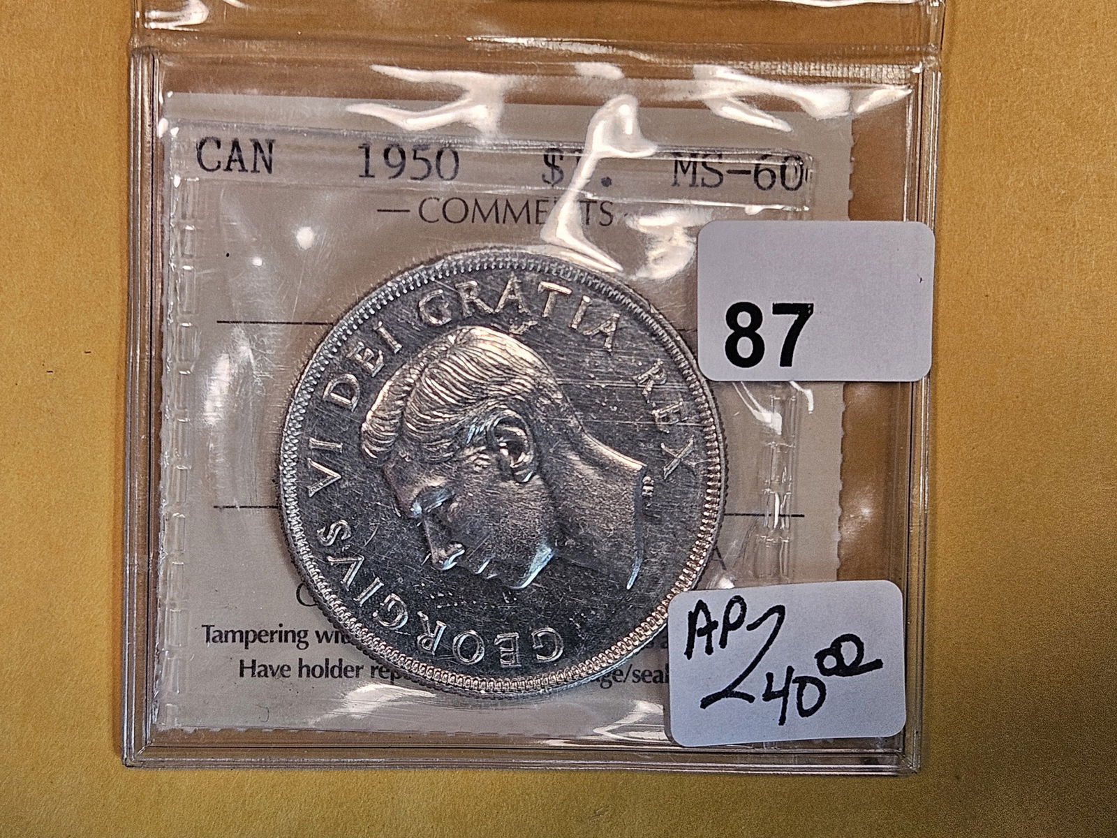 ICCS 1950 Canada Silver Dollar in Mint State 60 (1 of 3)