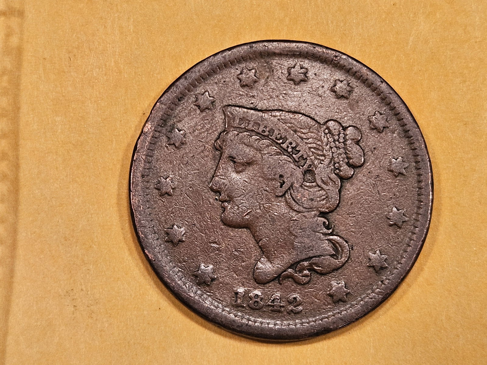 1842 Braided Hair Large Cent in Very Fine (1 of 3)