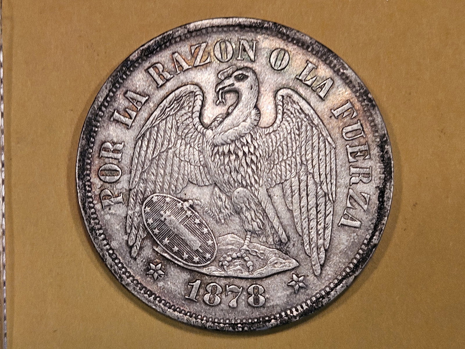 1878 Chile silver peso in Extra Fine plus: KM 142