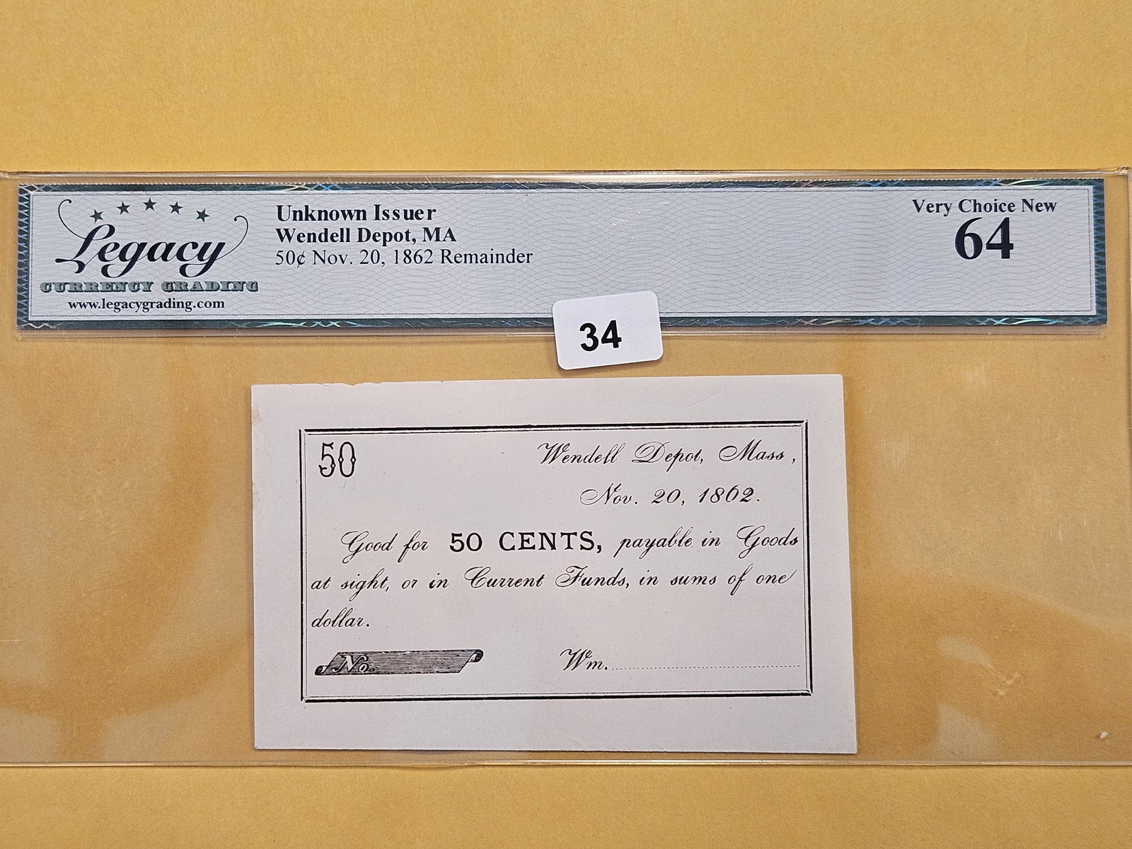 Legacy Grading 1862 Fifty Cent Bond in Very Choice New 64 (1 of 4)