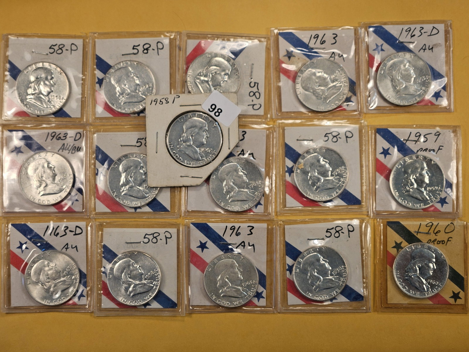 Sixteen AU-BU Franklin Silver Half Dollars (1 of 5)