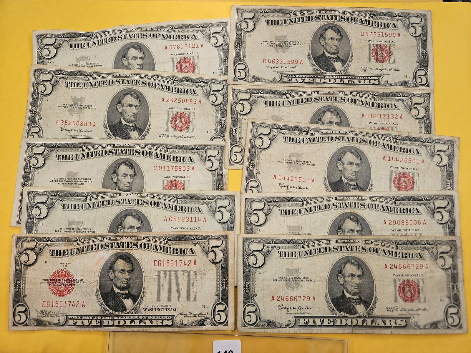 Ten Mixed Red Seal $10 Dollar United States Notes (1 of 5)