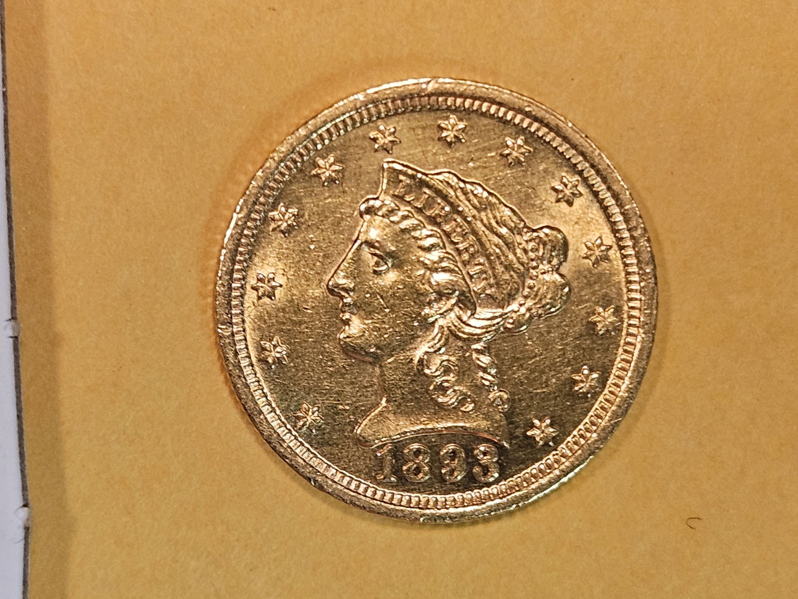 GOLD! Choice Brilliant Uncirculated 1893 Gold Liberty Head $2.5 Dollars (1 of 8)