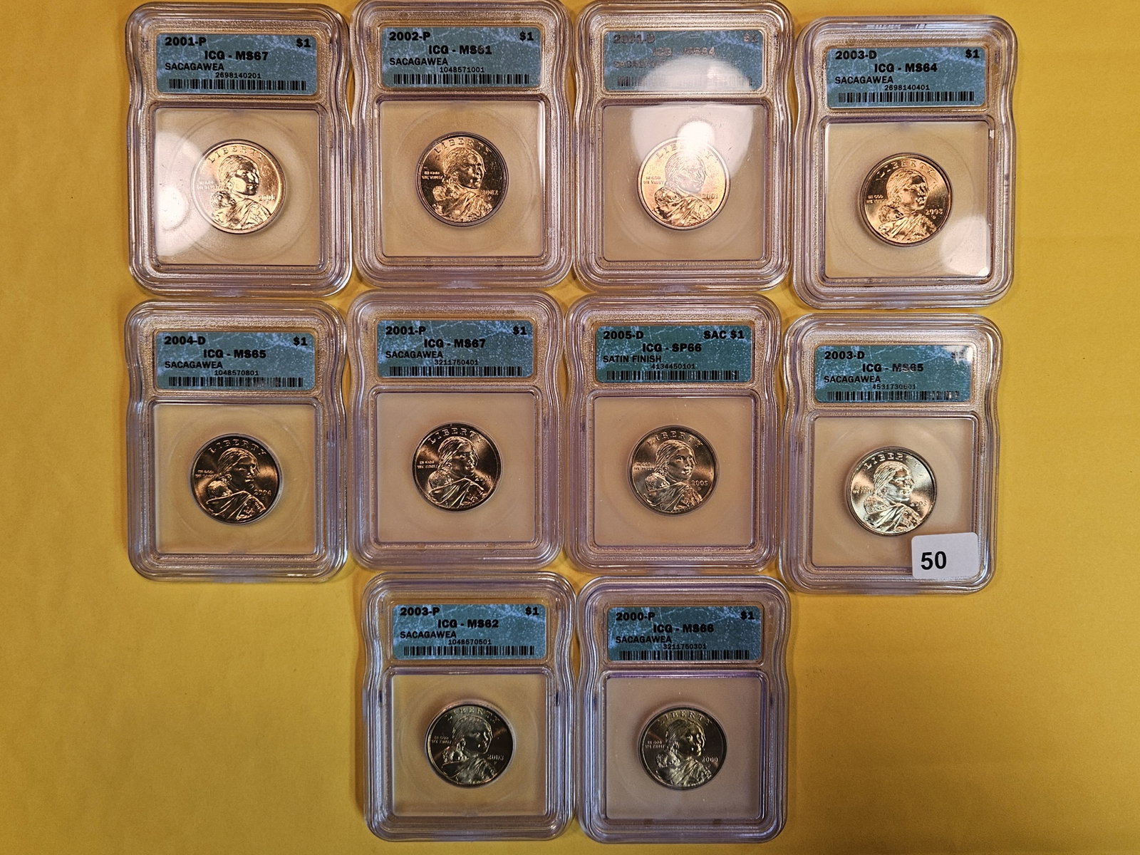 Ten ICG-graded Brilliant Uncirculated or better Sacagawea Dollars: All in Mint State and Specimen