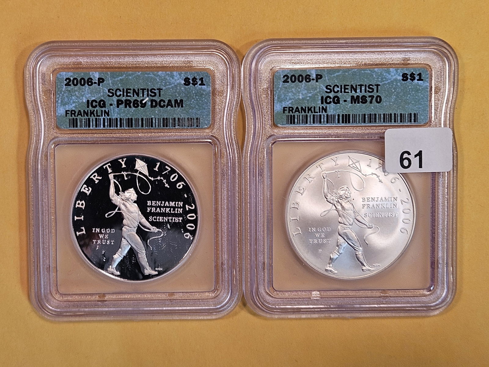 Two-ICG graded 2006-P Franklin Commemorative Silver Dollars (1 of 2)