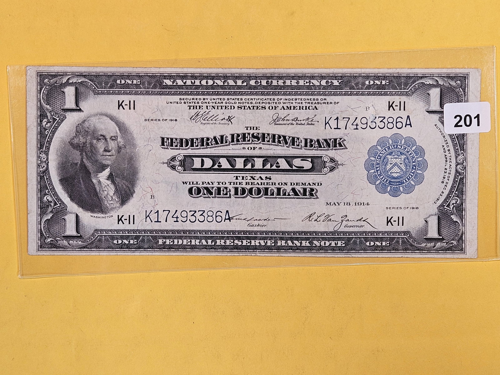 Series of 1918 One Dollar Large Size National Currency in VF+ to XF: Federal Reserve Bank of Dallas Texas