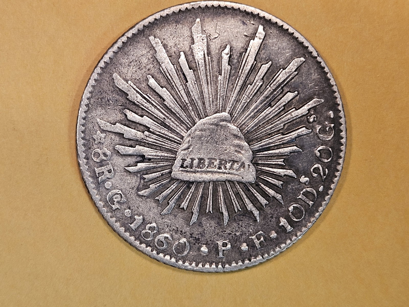 1860 Mexico silver 8 reals in Very fine: KM 377.8