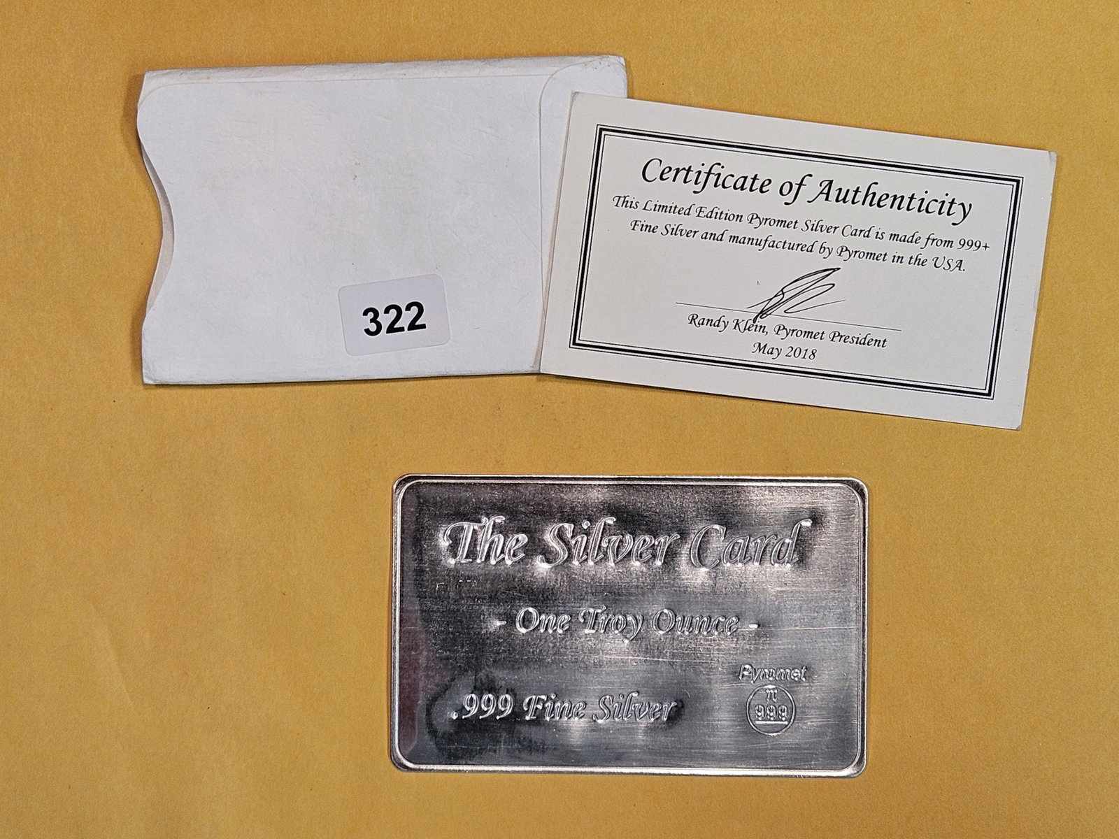 One Troy ounce .999 fine silver proof art bar: The Silver Card