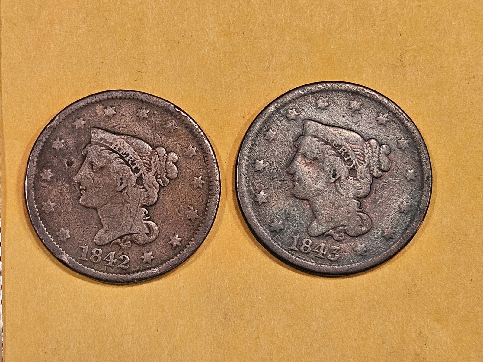 1842 and 1843 Braided Hair Large Cents (1 of 3)