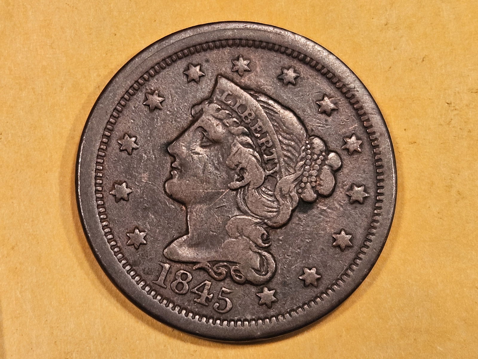 1845 Braided Hair Large Cent in Very Fine - 30 (1 of 3)