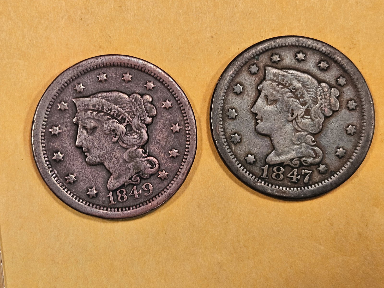 1847 and 1849 Braided Hair Large Cents (1 of 3)