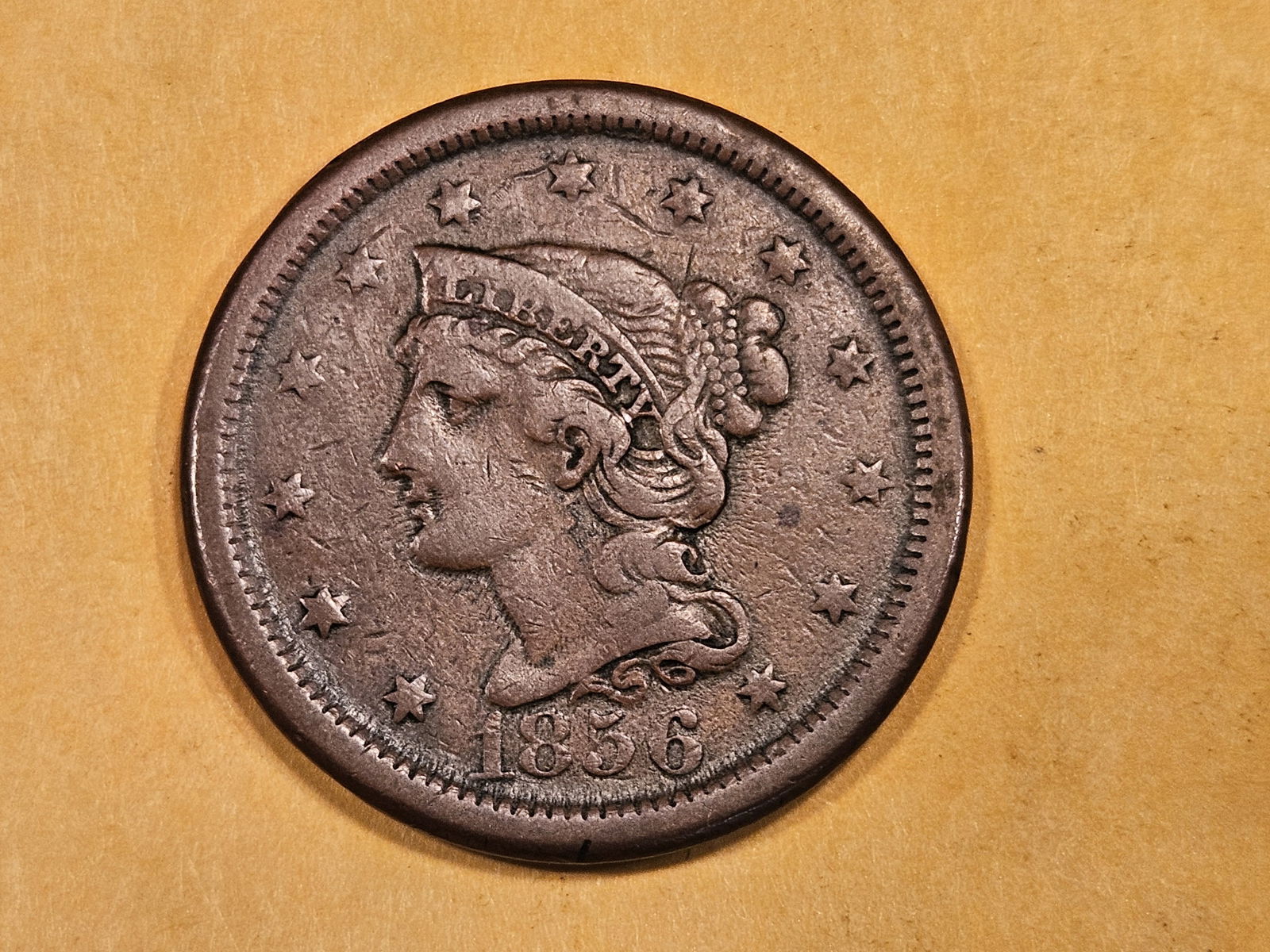 1856 Braided Hair Large Cent in Very Fine (1 of 3)