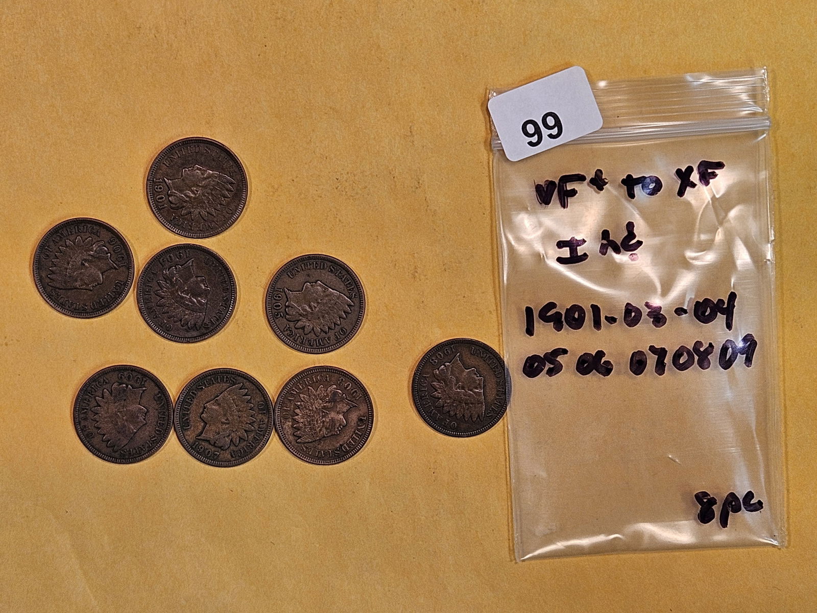 Eight better grade Indian Cents from 1901 through 1909 (1 of 2)