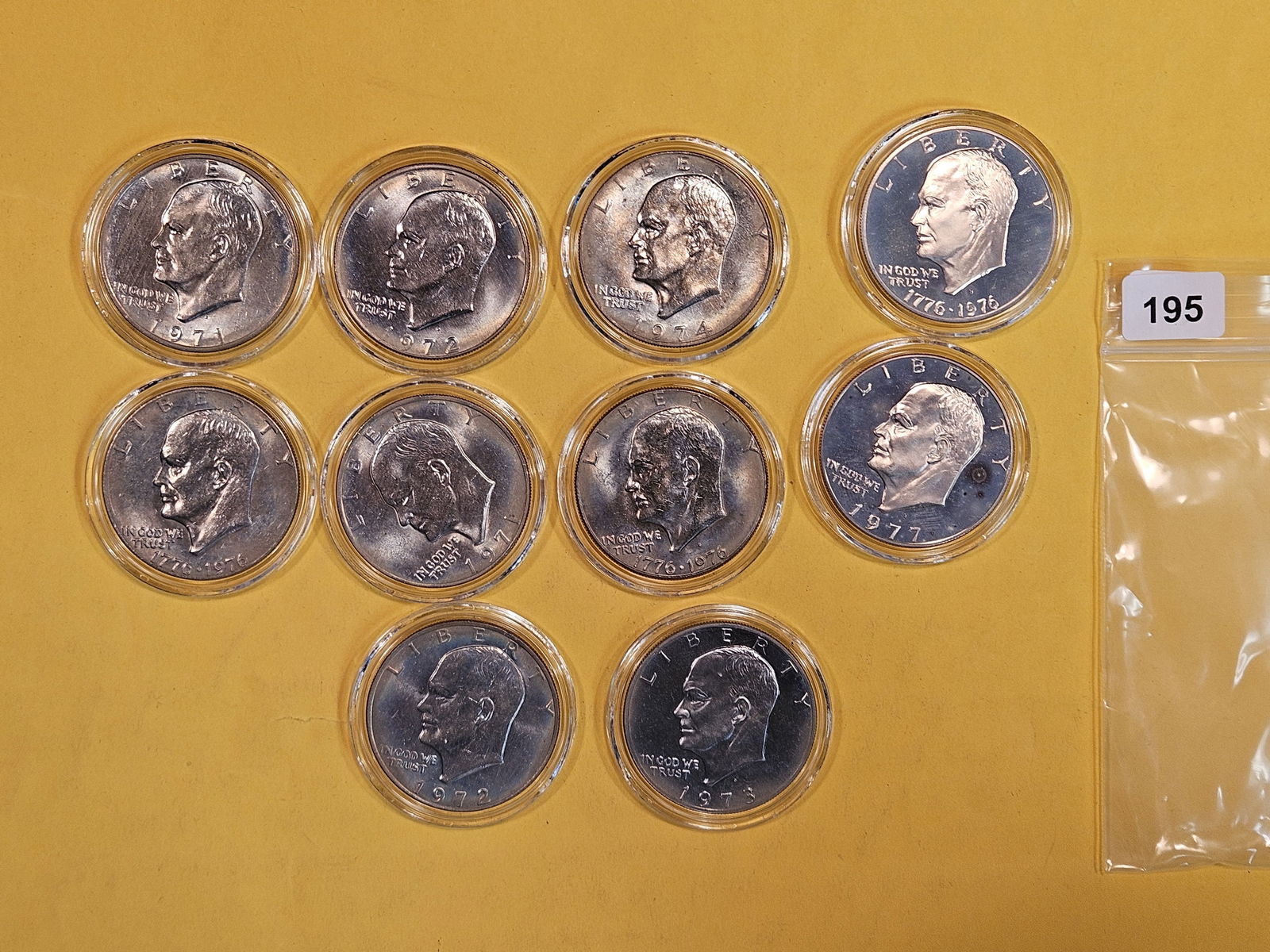 Ten mixed Brilliant Uncirculated and Proof Eisenhower Dollars (1 of 9)