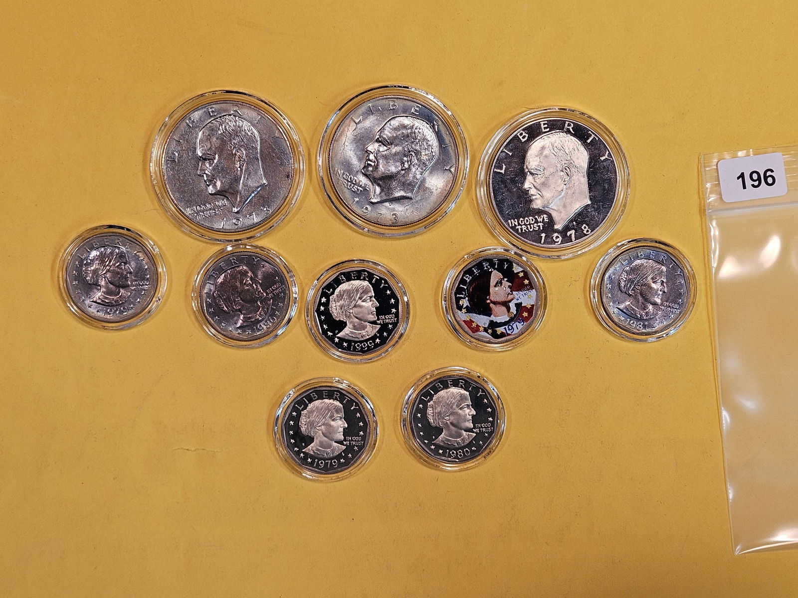 Ten mixed Brilliant Uncirculated and Proof Eisenhower and Susan B Anthony Dollars (1 of 12)