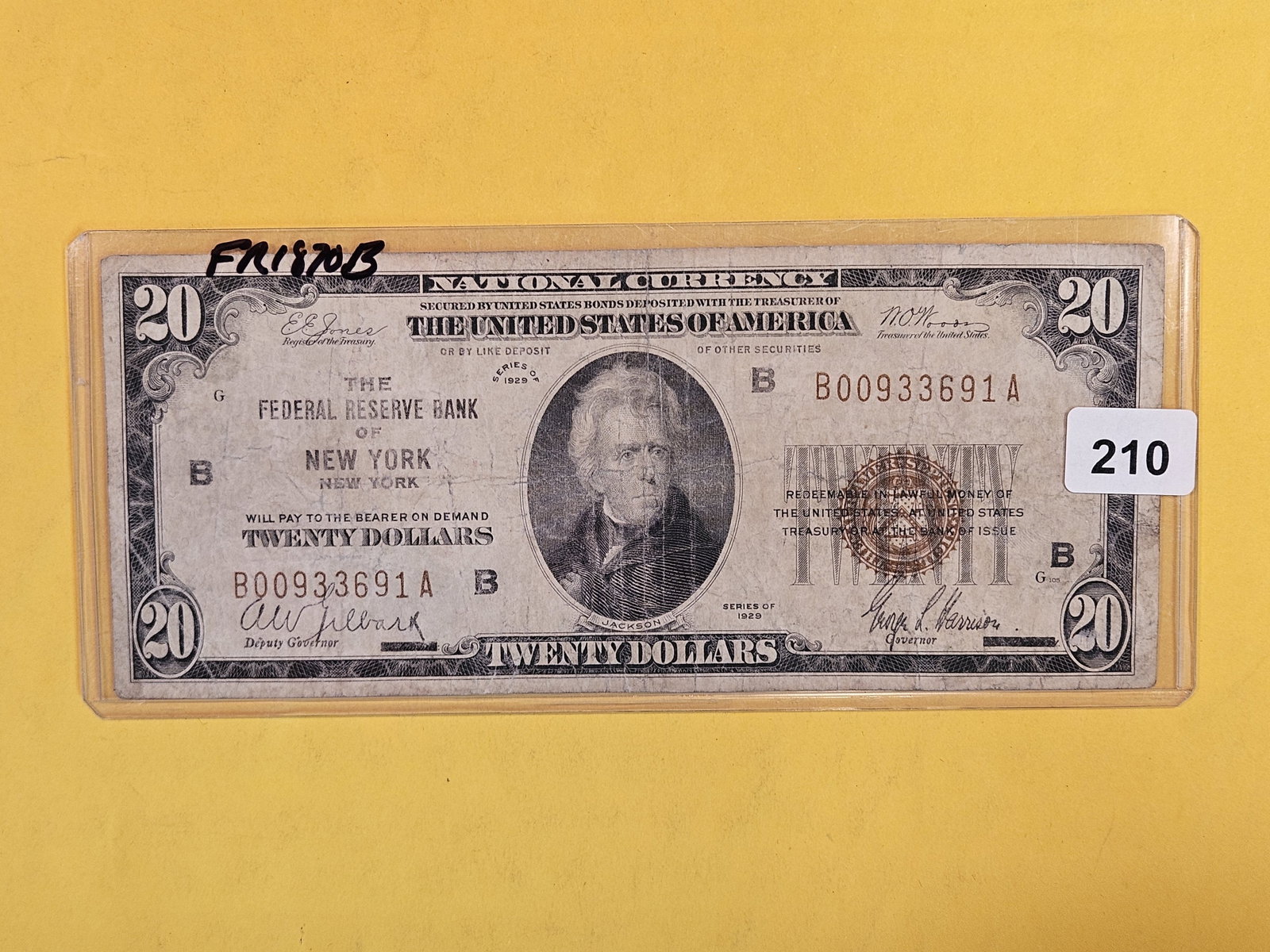 Series of 1929 Twenty Dollar National Currency: FR 1870-B. New York