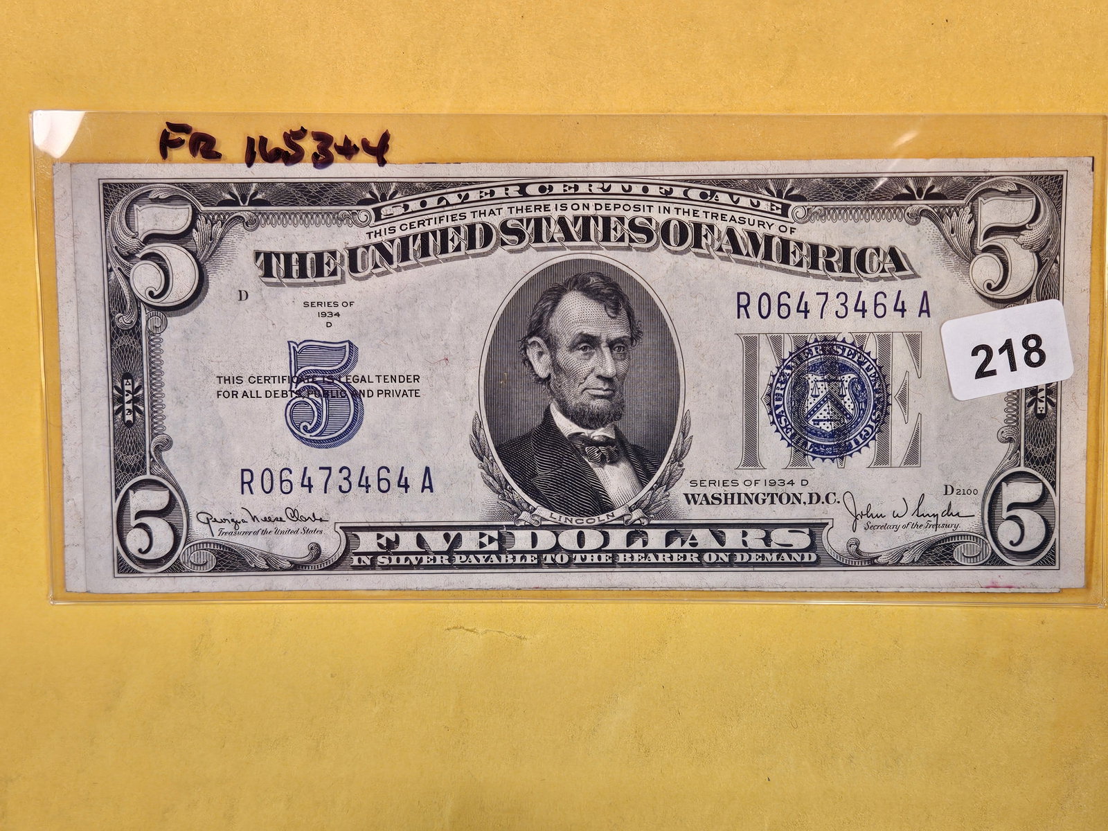 Two Series of 1934 Five Dollar Silver Certificates (1 of 2)